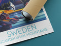 Sweden travel poster rolled Scandinavian mountains