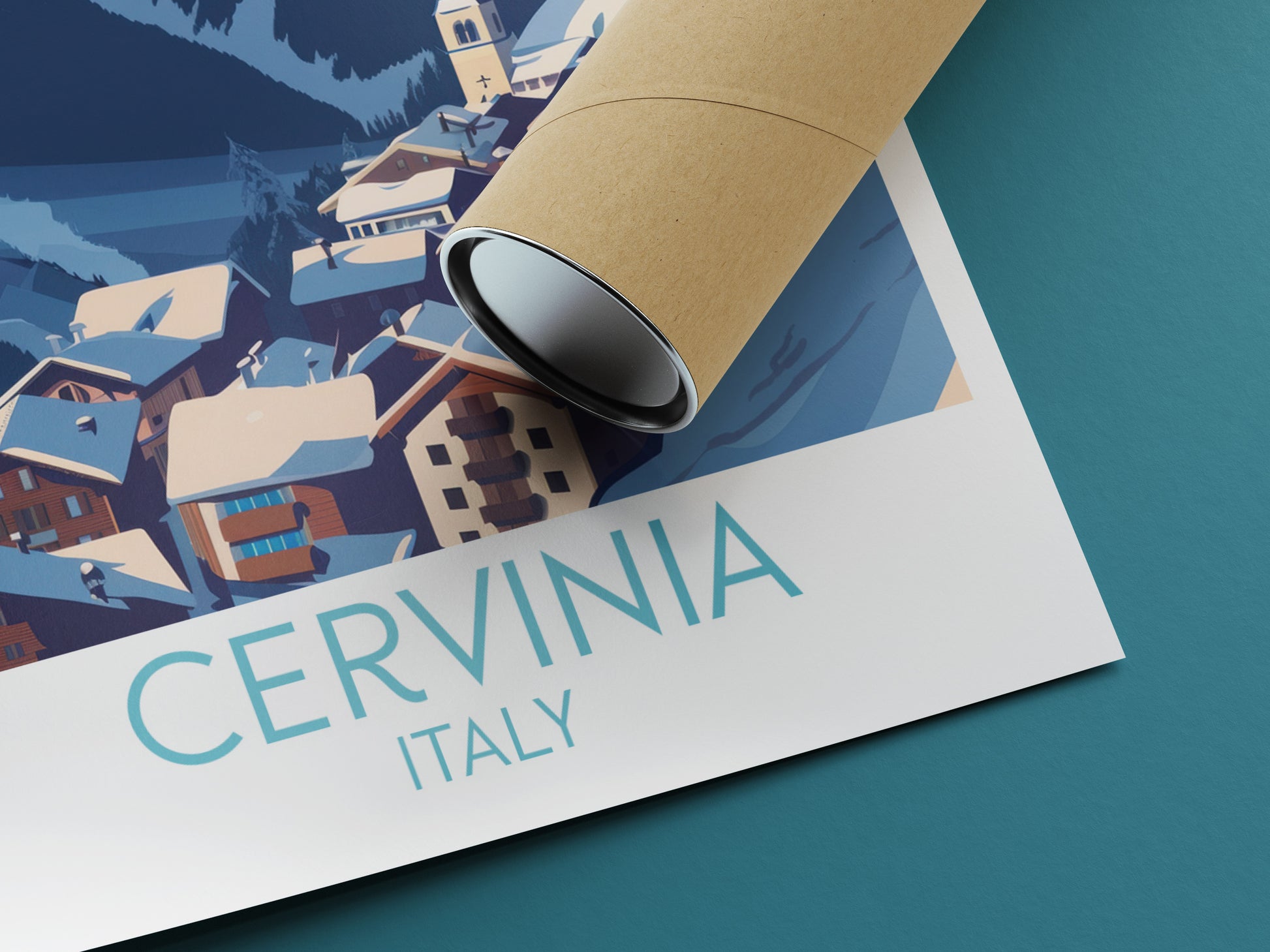 Cervinia travel poster rolled Italy