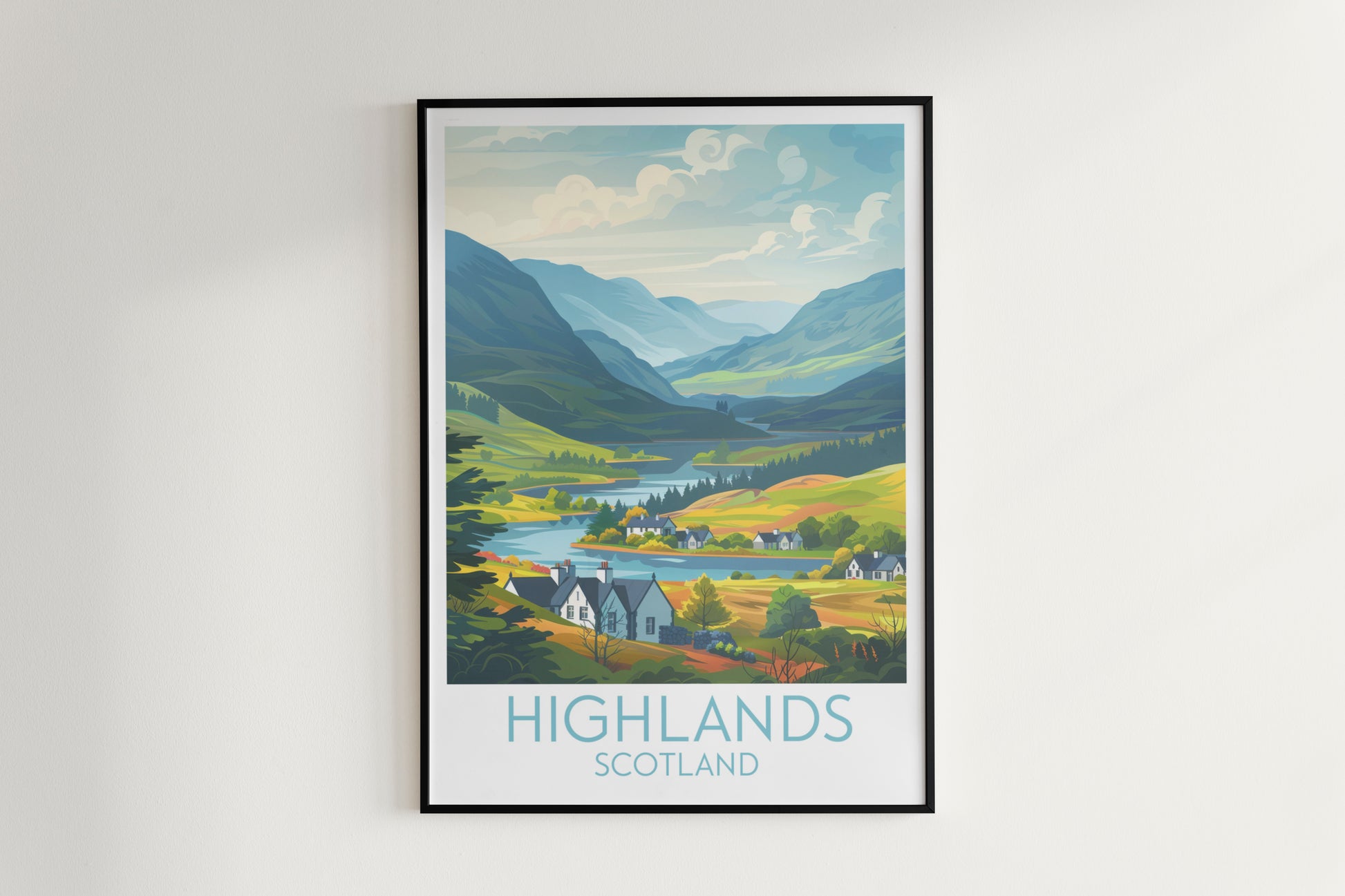 Highlands travel poster on the wall Scotland