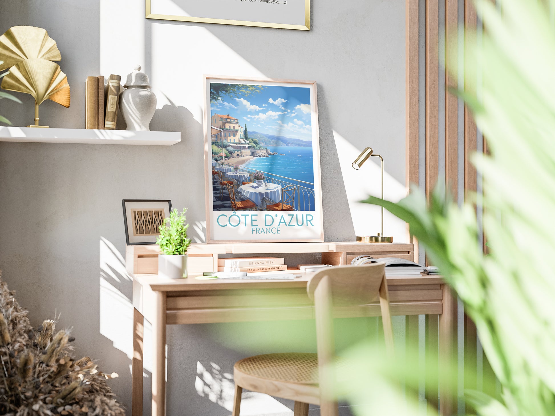 Côte d'Azur travel poster on desk France