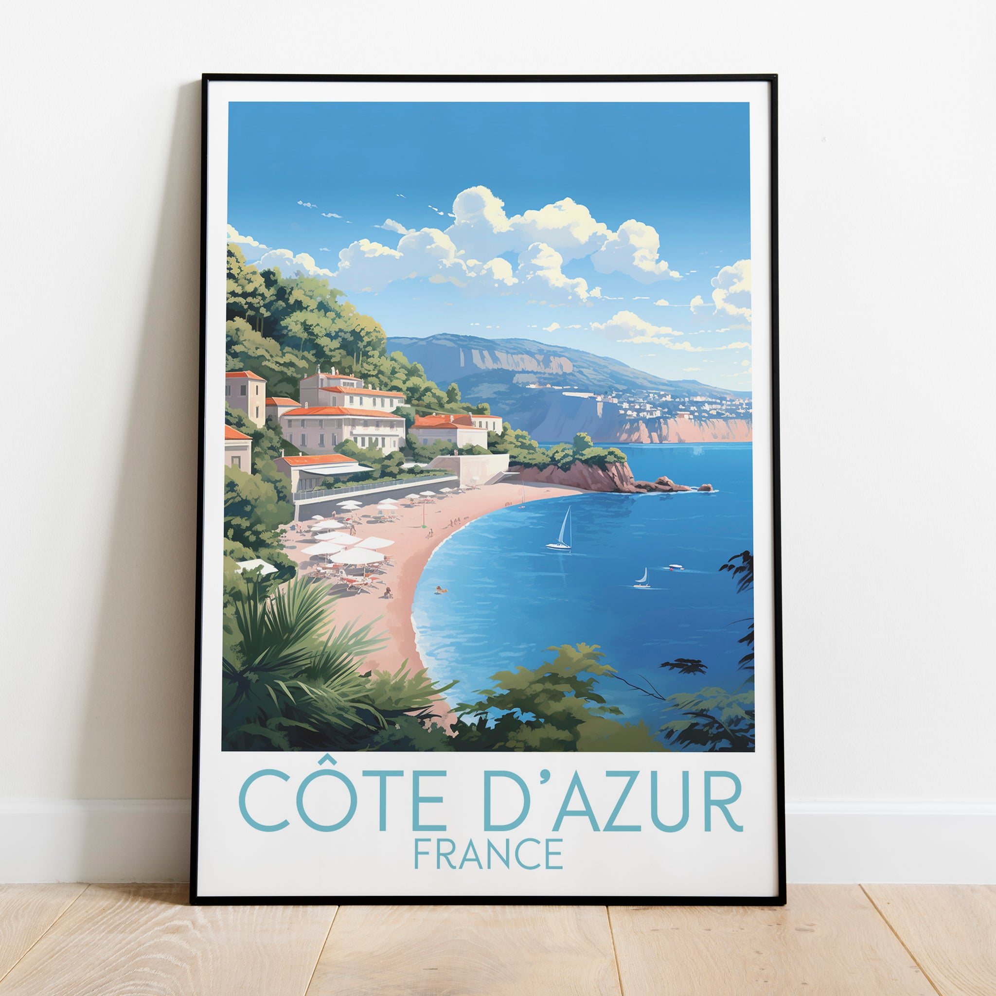 Côte d'Azur travel poster on the ground France