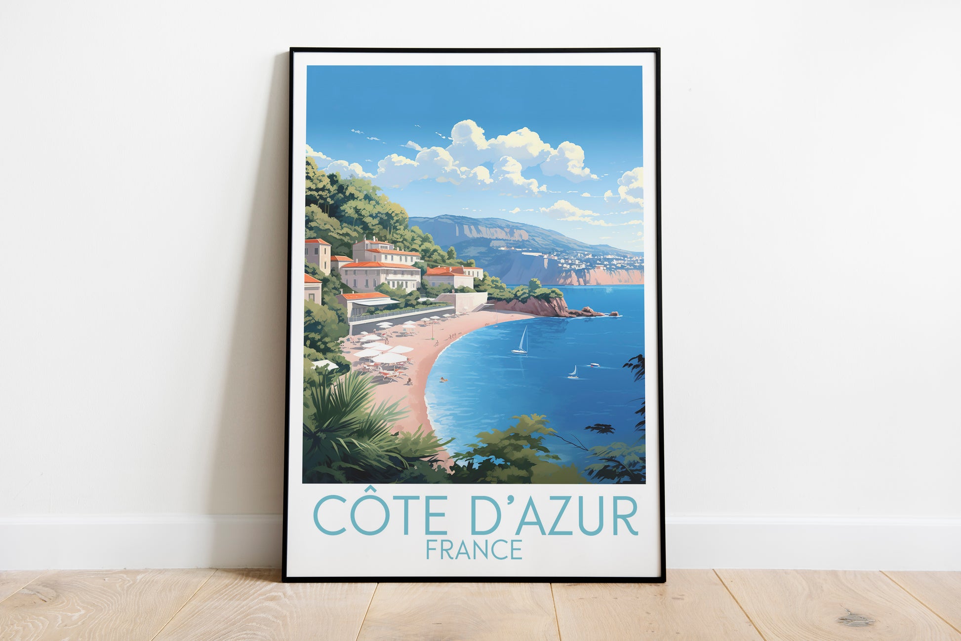 Côte d'Azur travel poster on the ground France