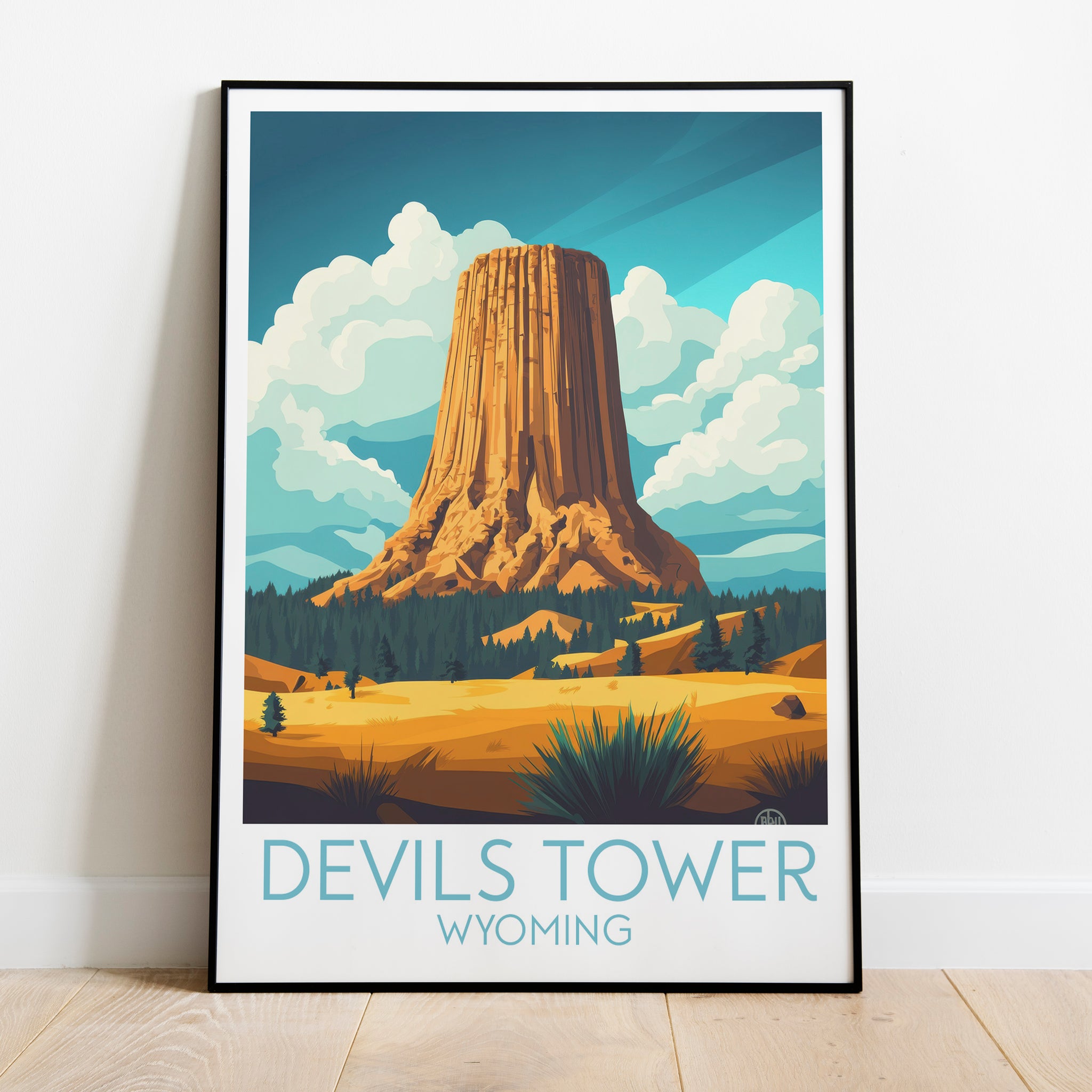 Devils Tower travel poster on the ground Wyoming