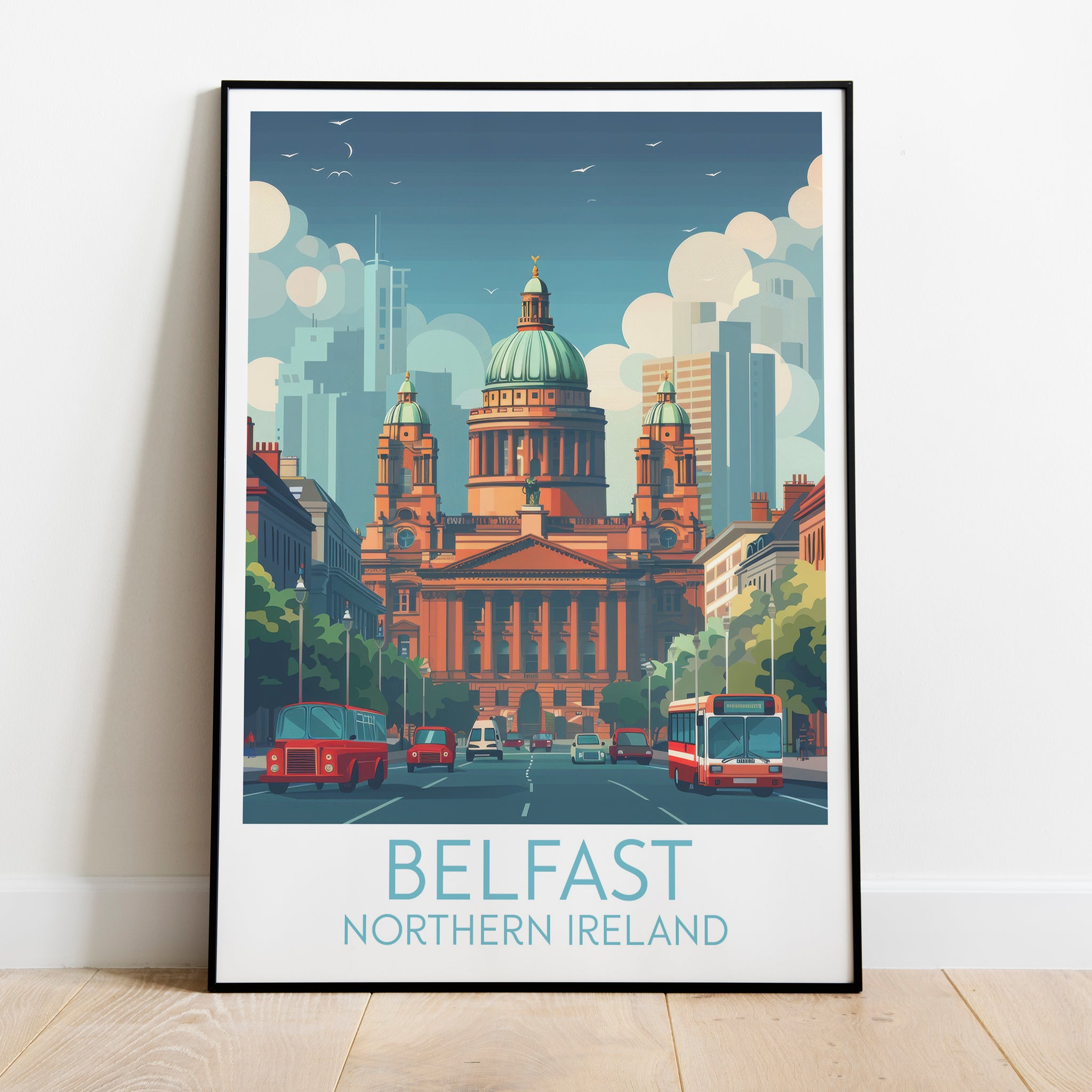 Belfast travel poster on the ground Northern Ireland