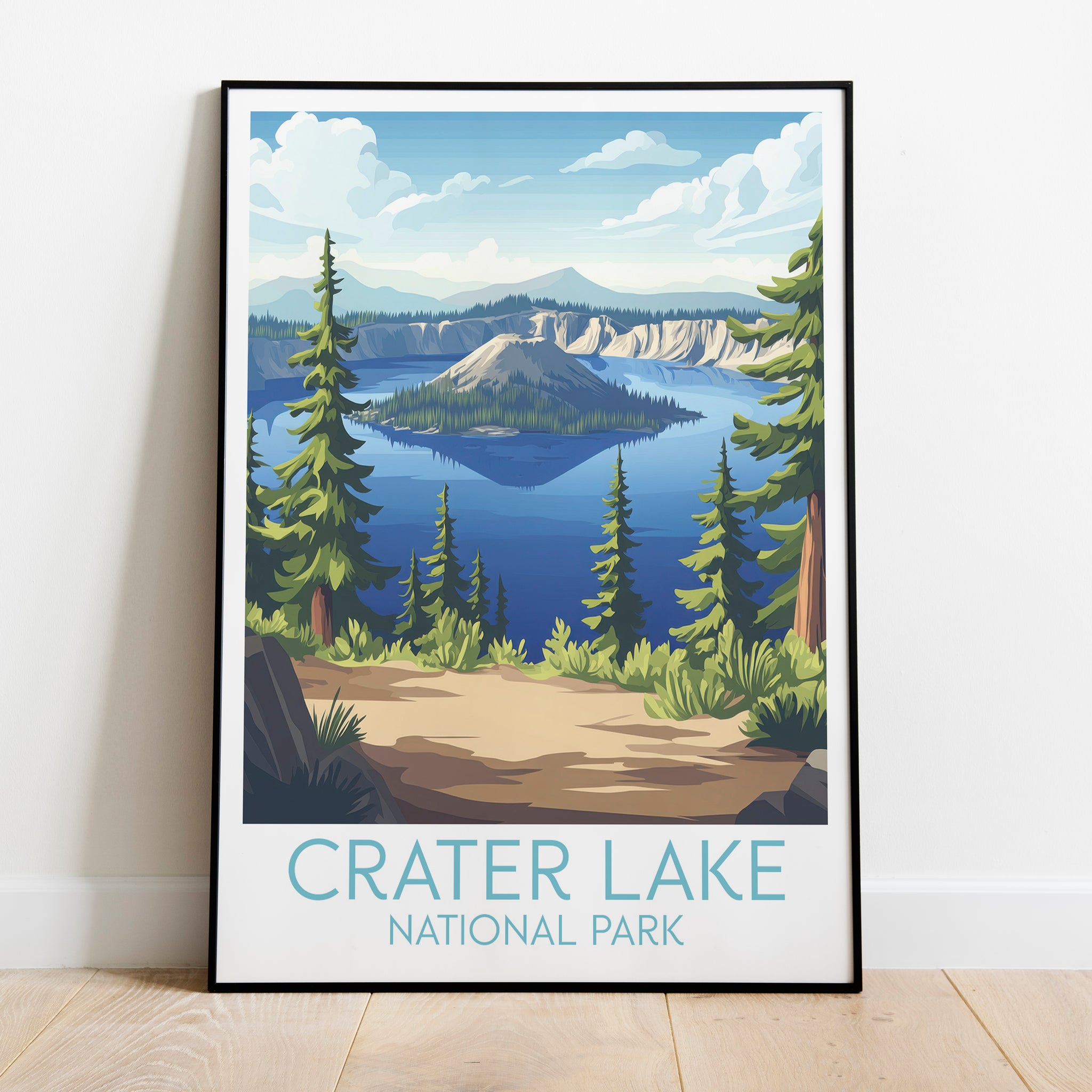 Crater Lake travel poster on the ground National Park