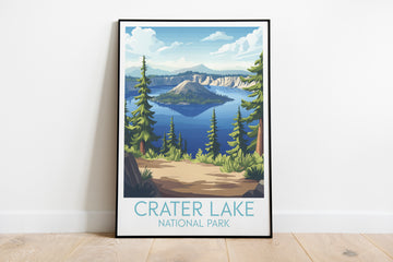 Crater Lake travel poster on the ground National Park