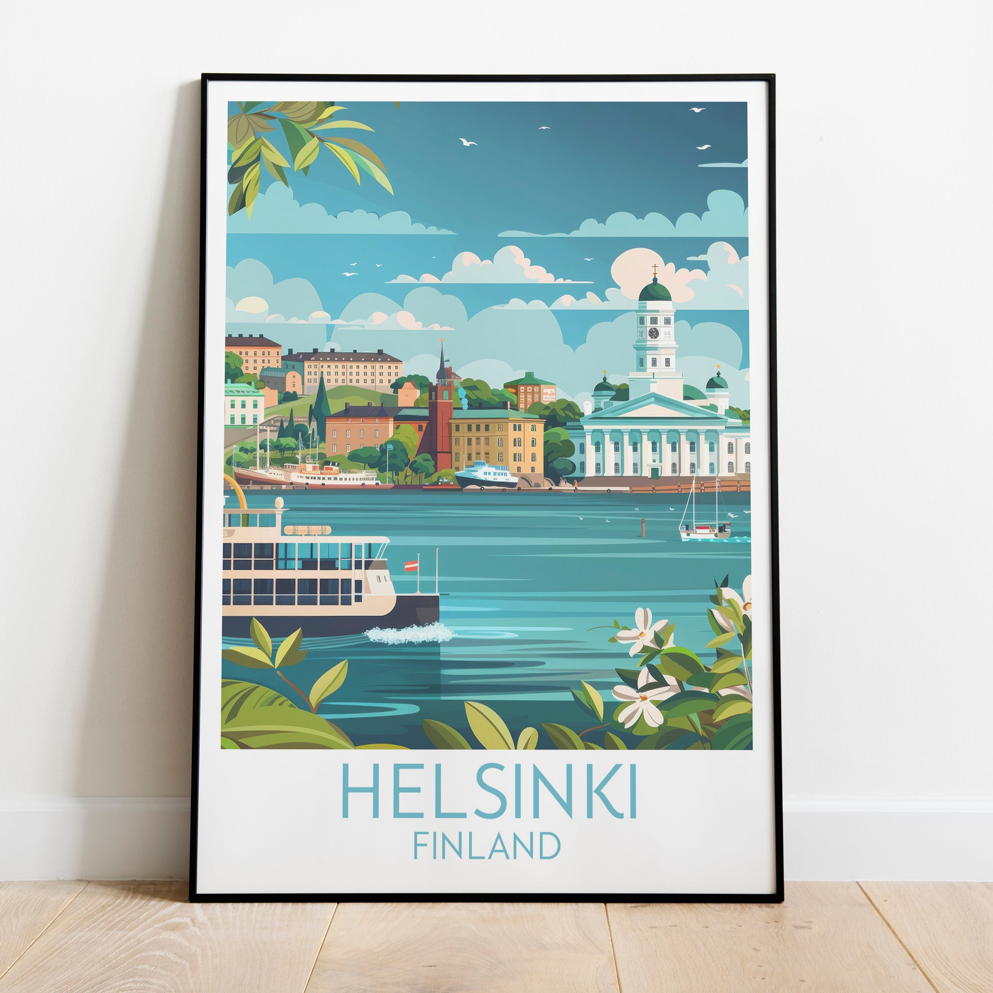 Helsinki travel poster on the ground Finland