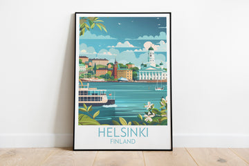 Helsinki travel poster on the ground Finland