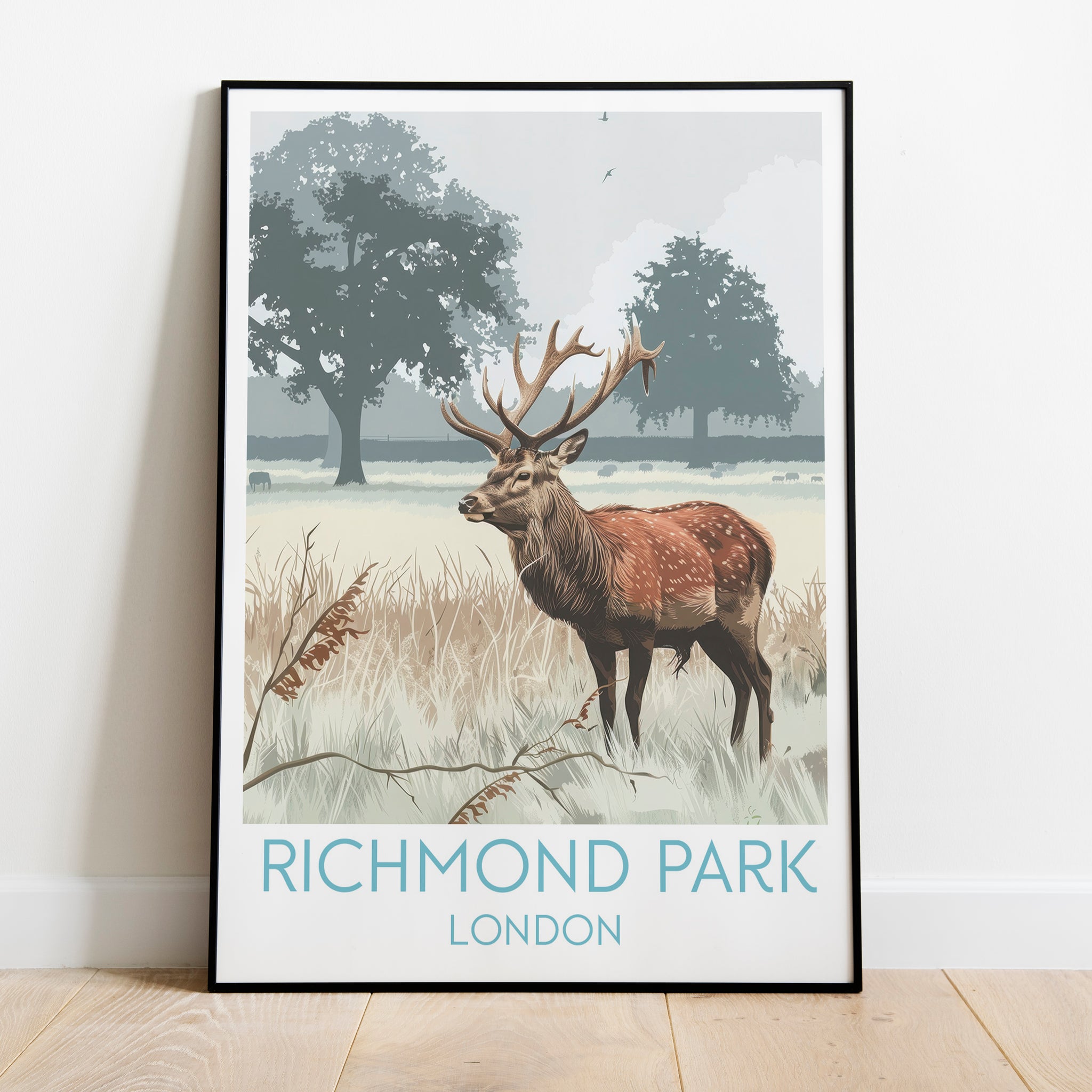 Richmond Park travel poster on the ground London