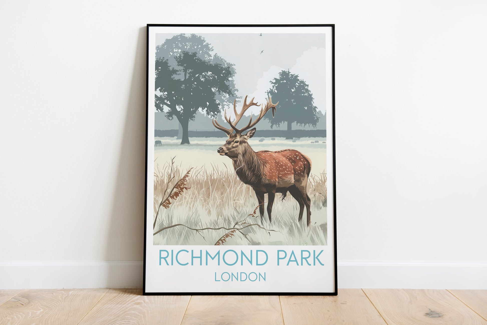 Richmond Park travel poster on the ground London