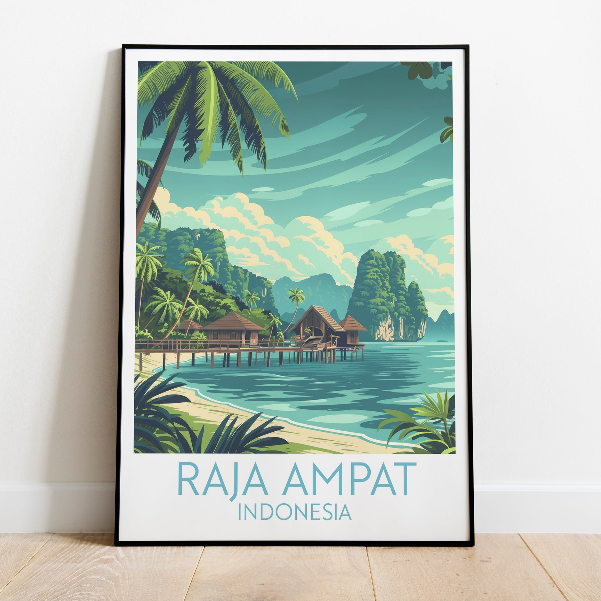 Raja Ampat travel poster on the ground Indonesia