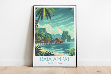 Raja Ampat travel poster on the ground Indonesia