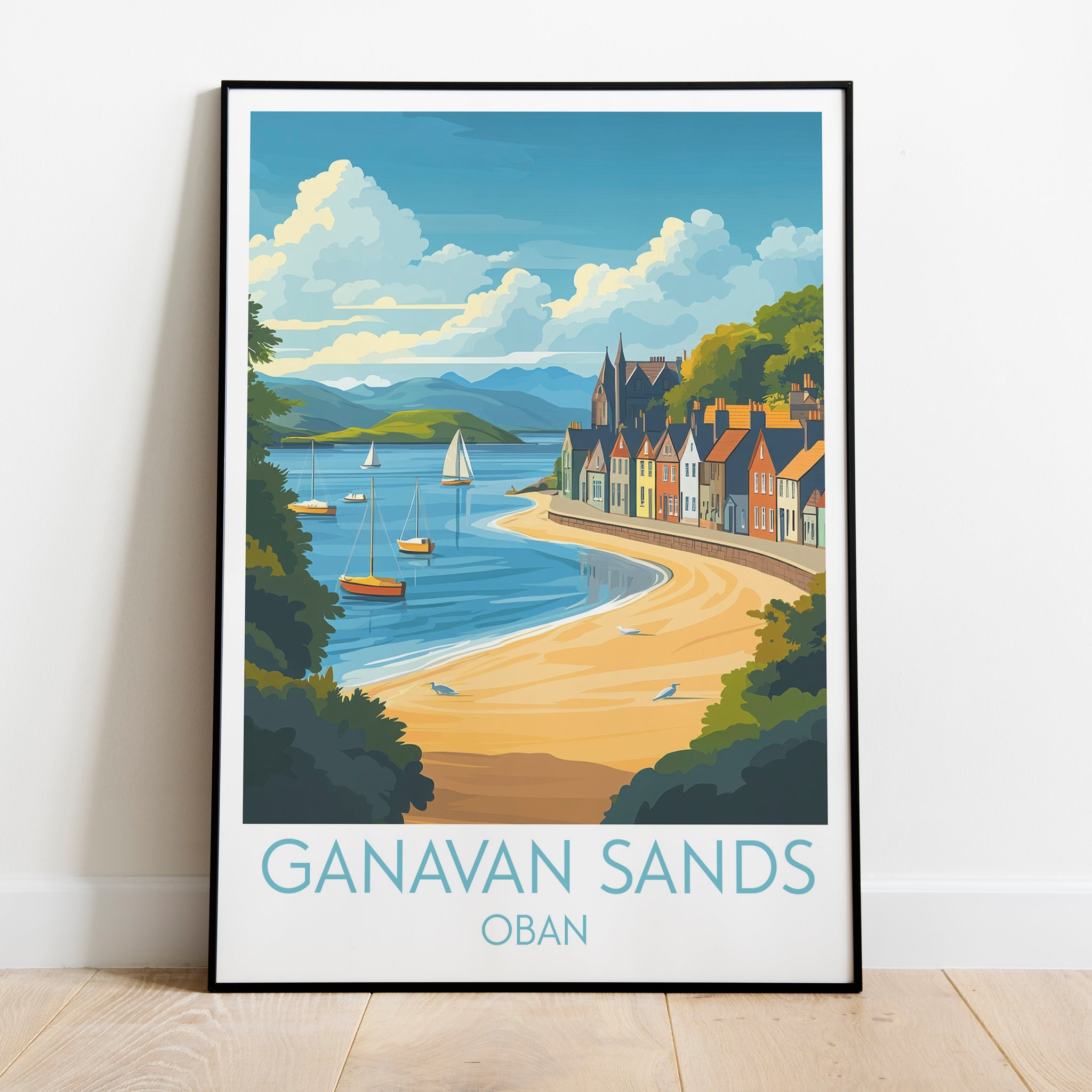 Ganavan Sands travel poster on the ground Oban