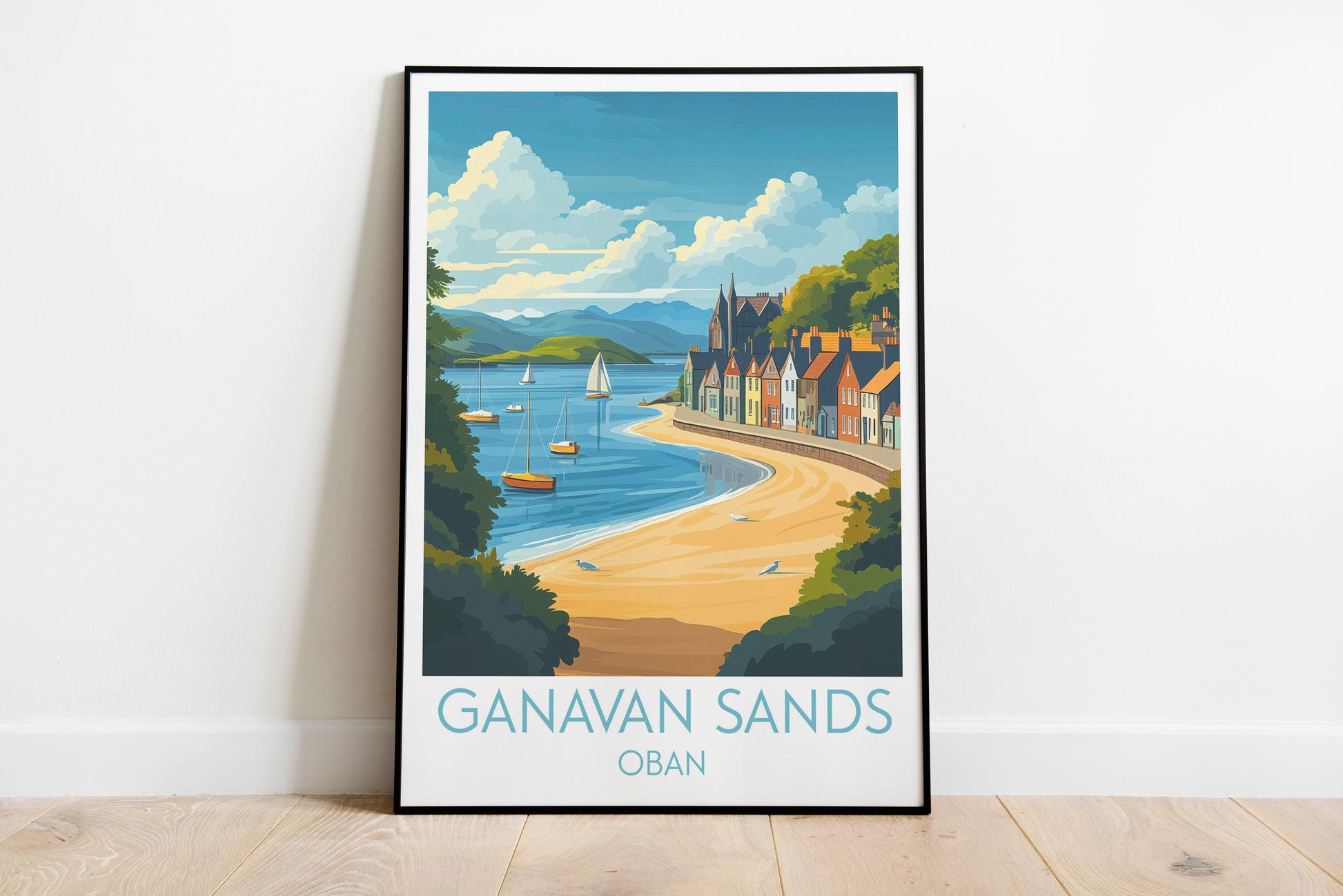 Ganavan Sands travel poster on the ground Oban