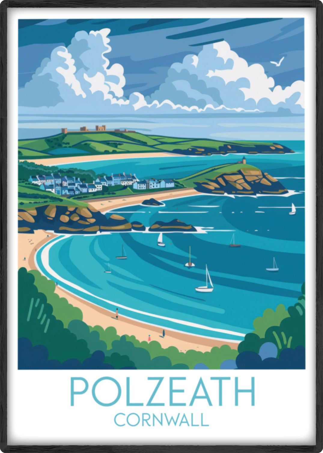 Polzeath travel poster main Cornwall