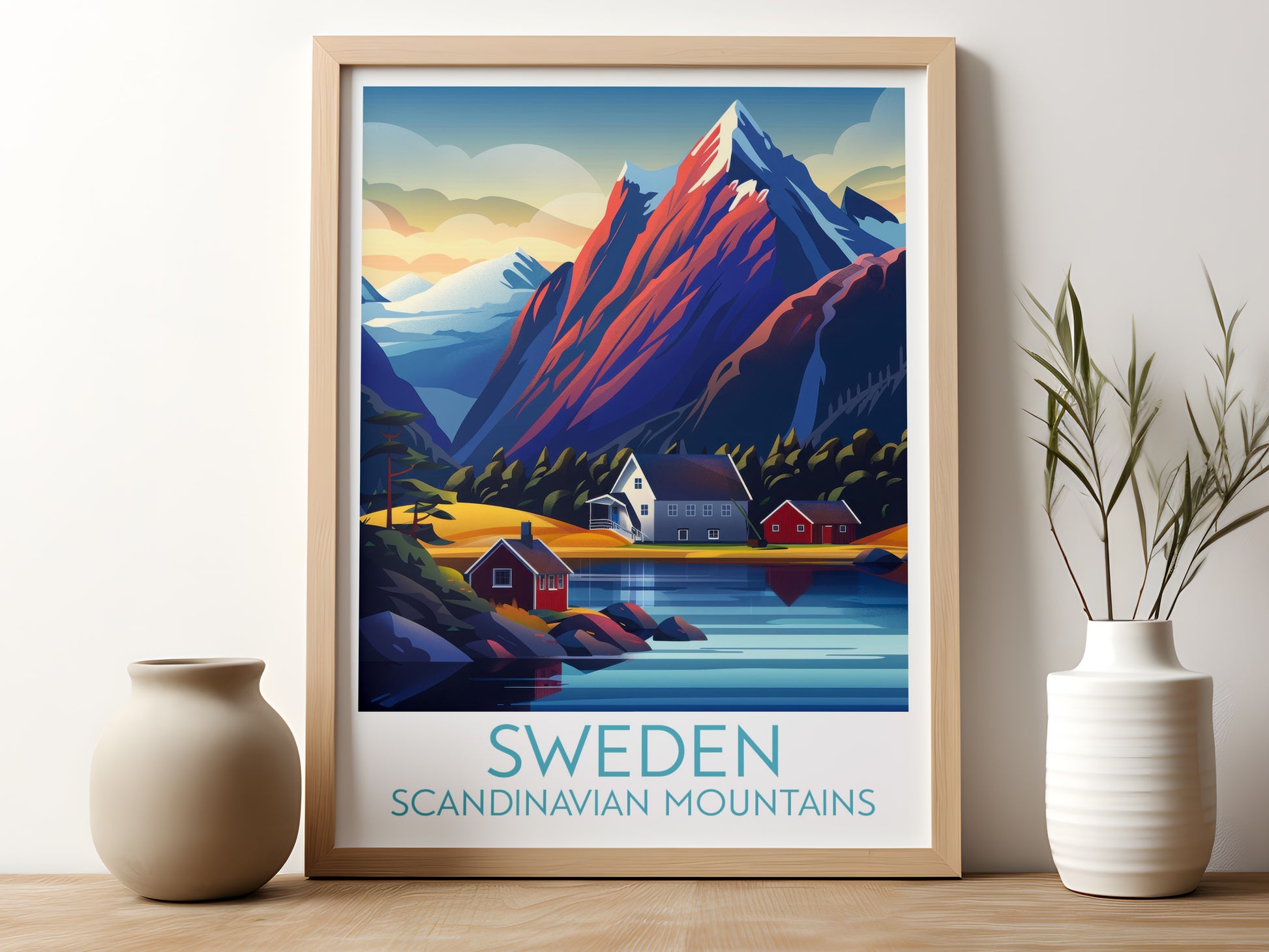 Sweden travel poster for kitchen Scandinavian mountains