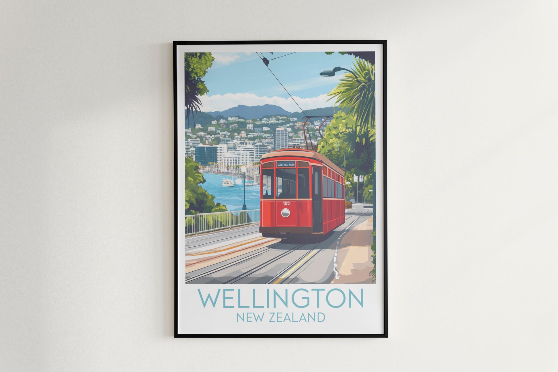 Wellington travel poster on the wall New Zealand