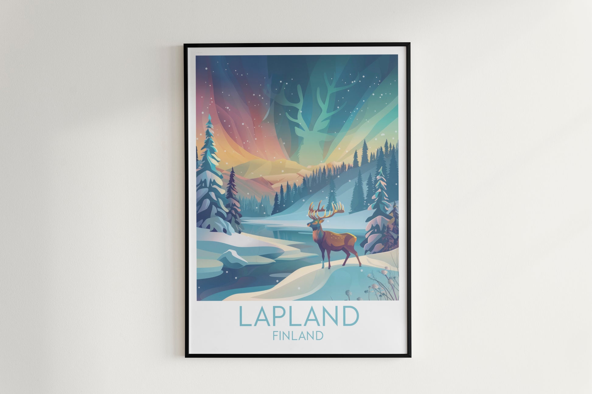 Lapland travel poster on the wall Finland