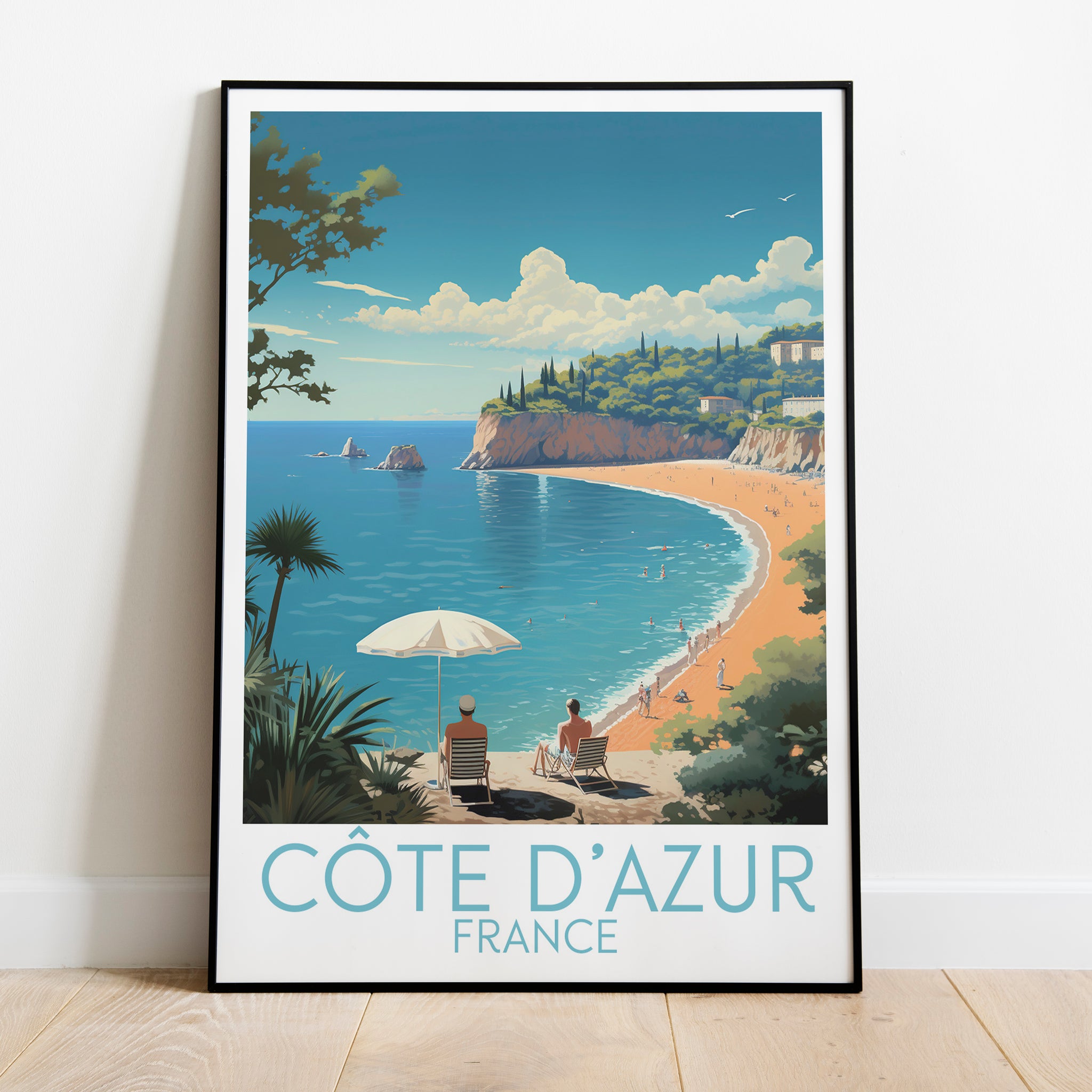 Côte d'Azur travel poster on the ground France