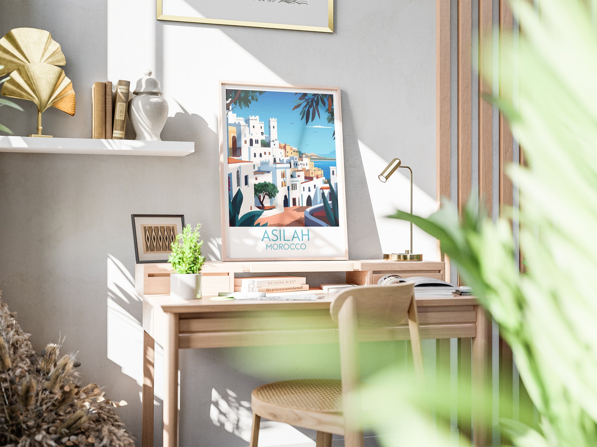 Asilah travel poster on desk Morocco