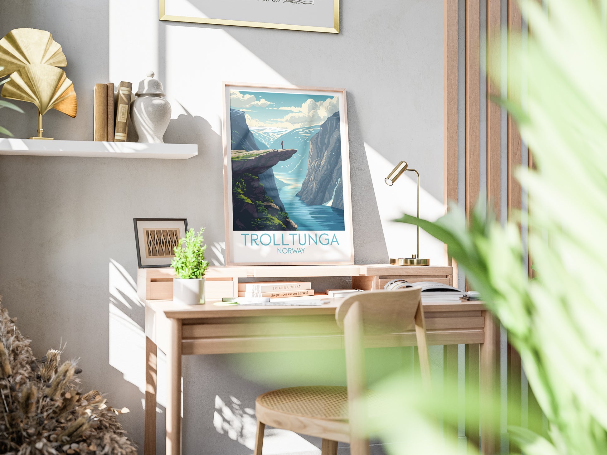 Trolltunga travel poster on desk Norway