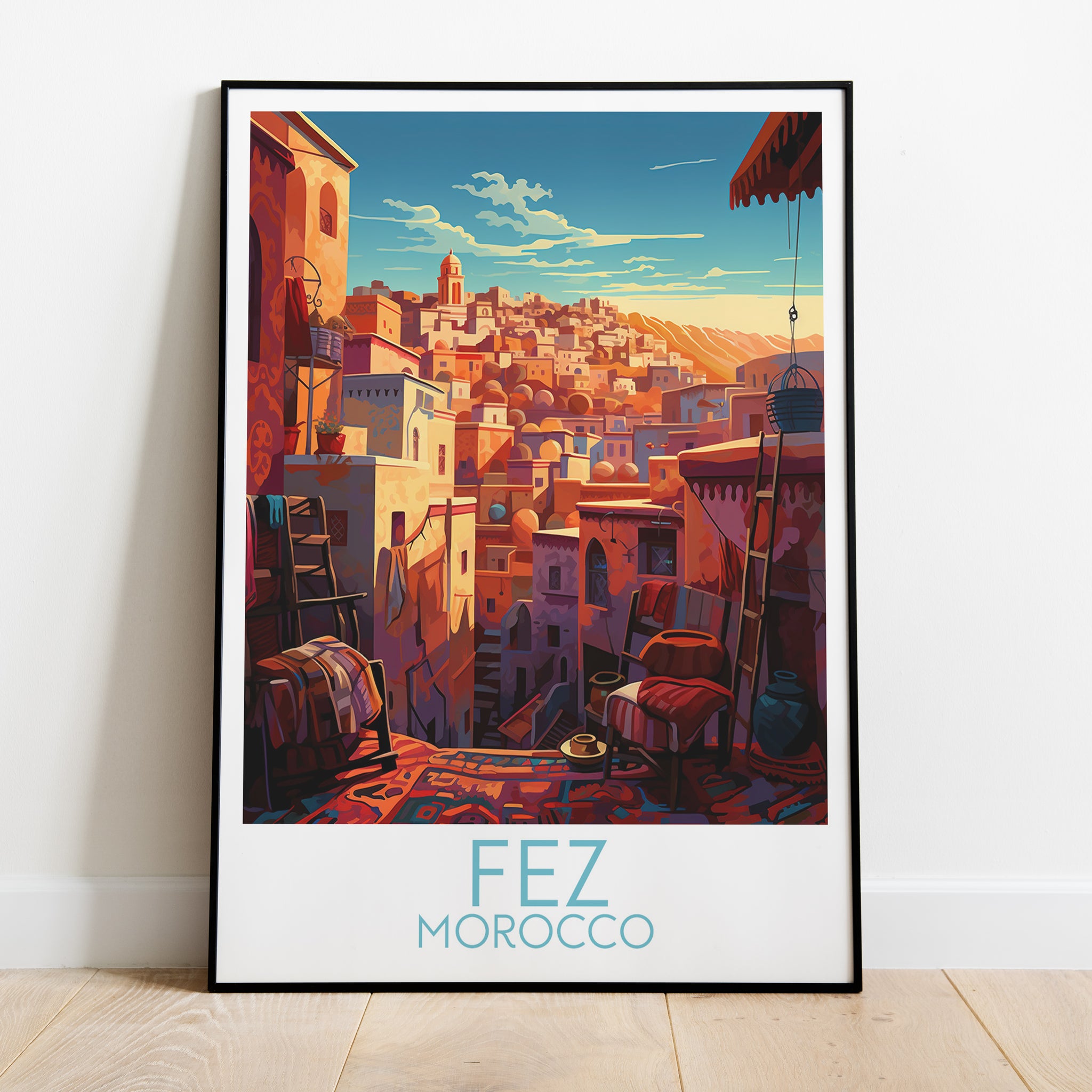 Fez travel poster on the ground Morocco