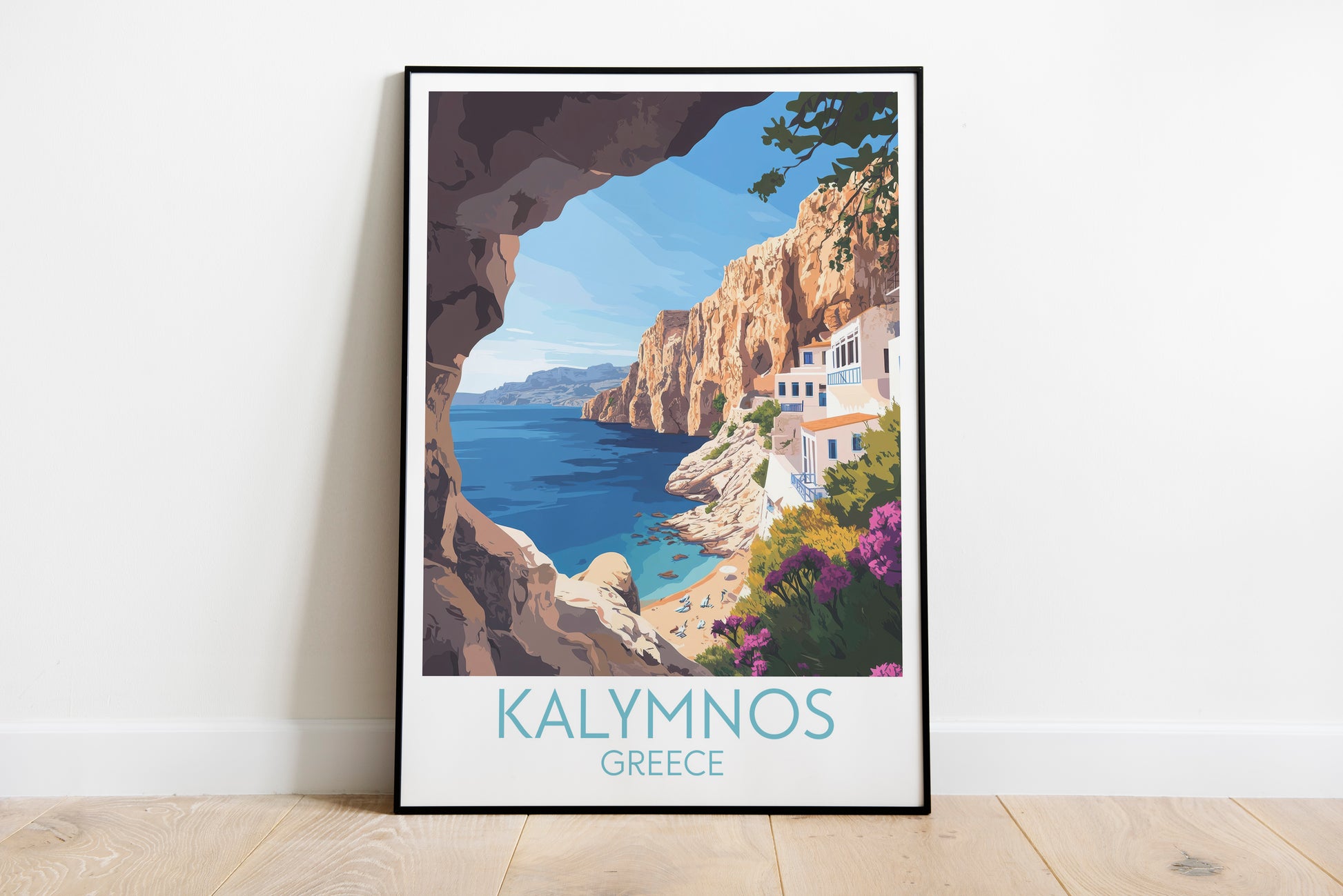 Kalymnos travel poster on the ground Greece