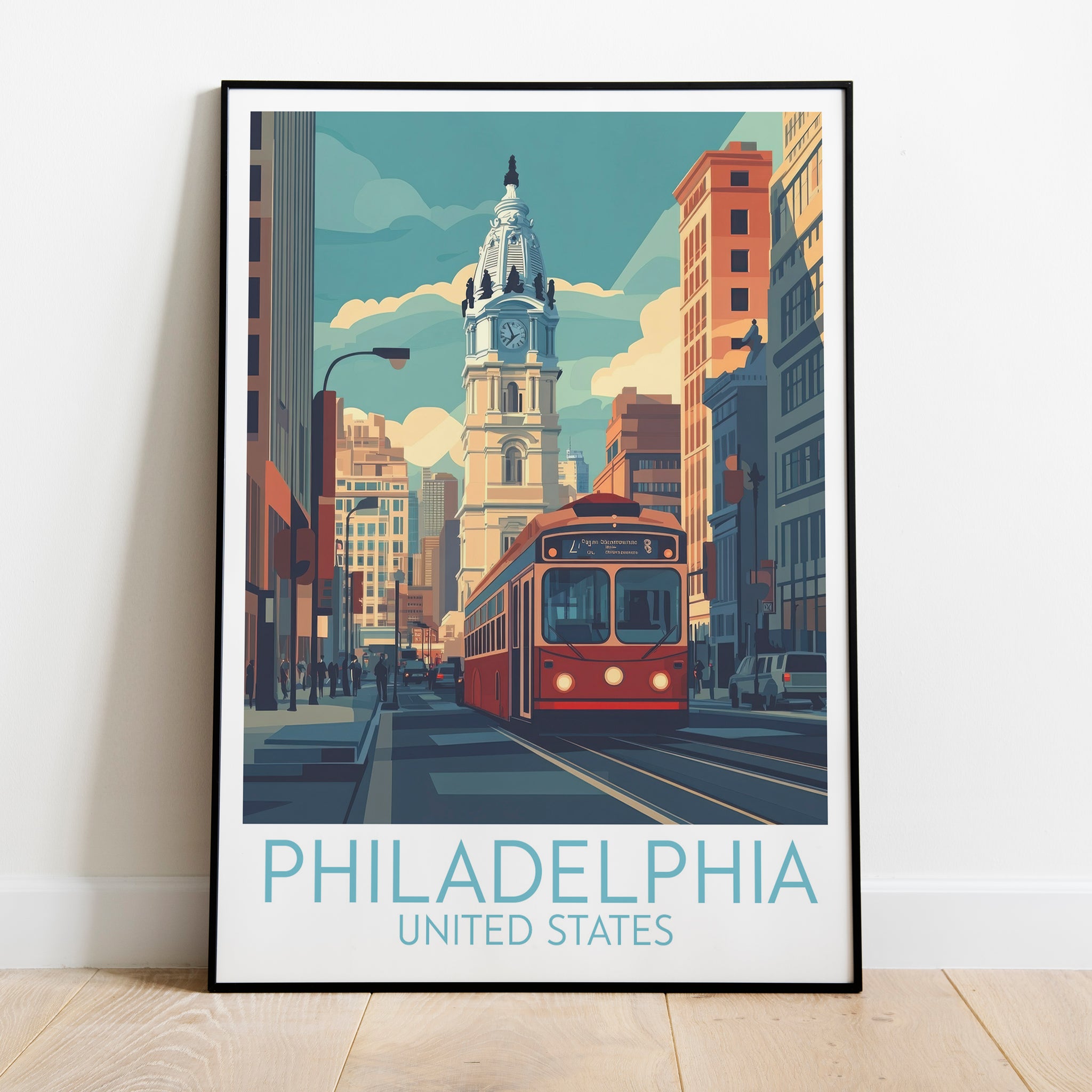 Philadelphia travel poster on the ground United States