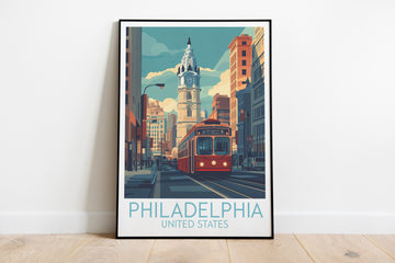 Philadelphia travel poster on the ground United States