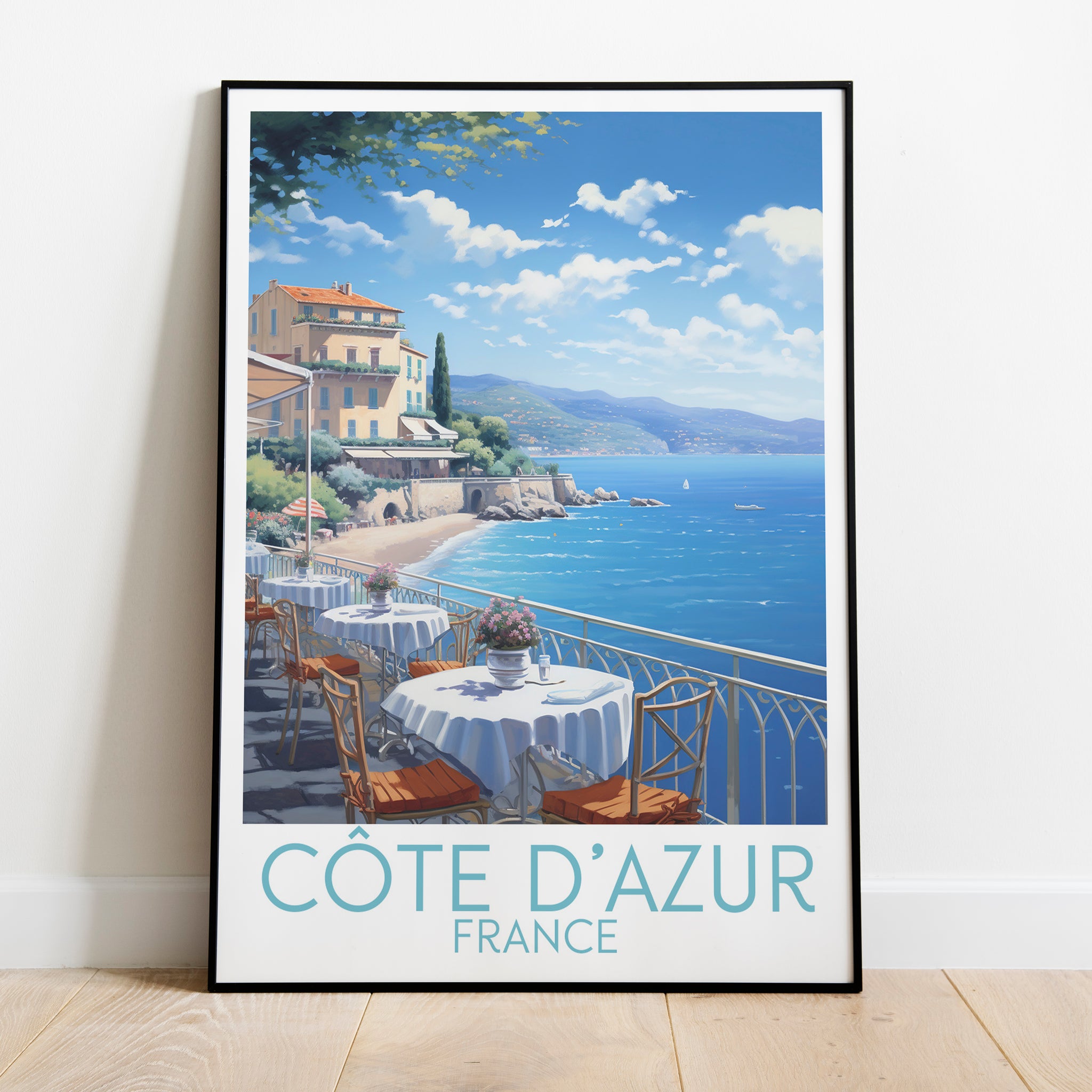 Côte d'Azur travel poster on the ground France