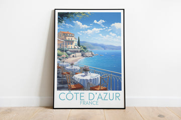 Côte d'Azur travel poster on the ground France