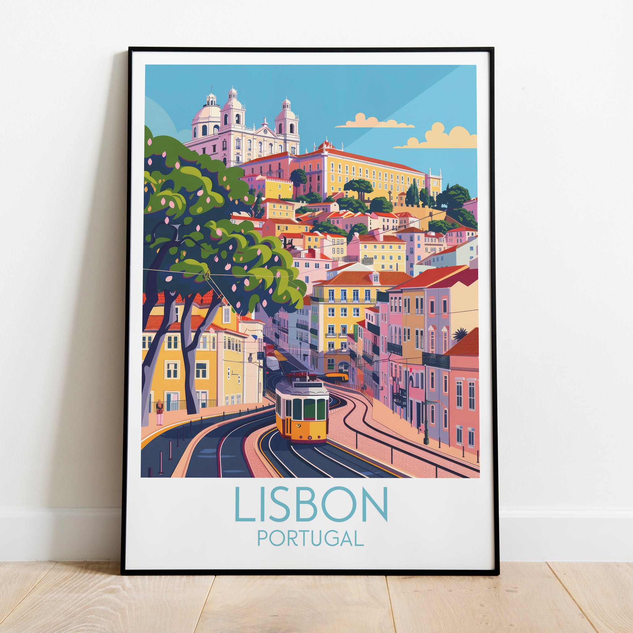 Lisbon travel poster on the ground Portugal