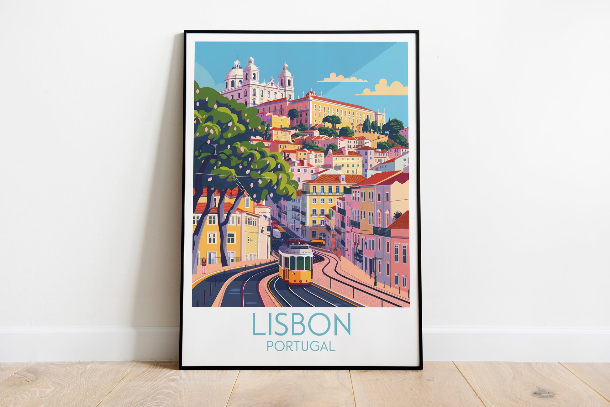 Lisbon travel poster on the ground Portugal