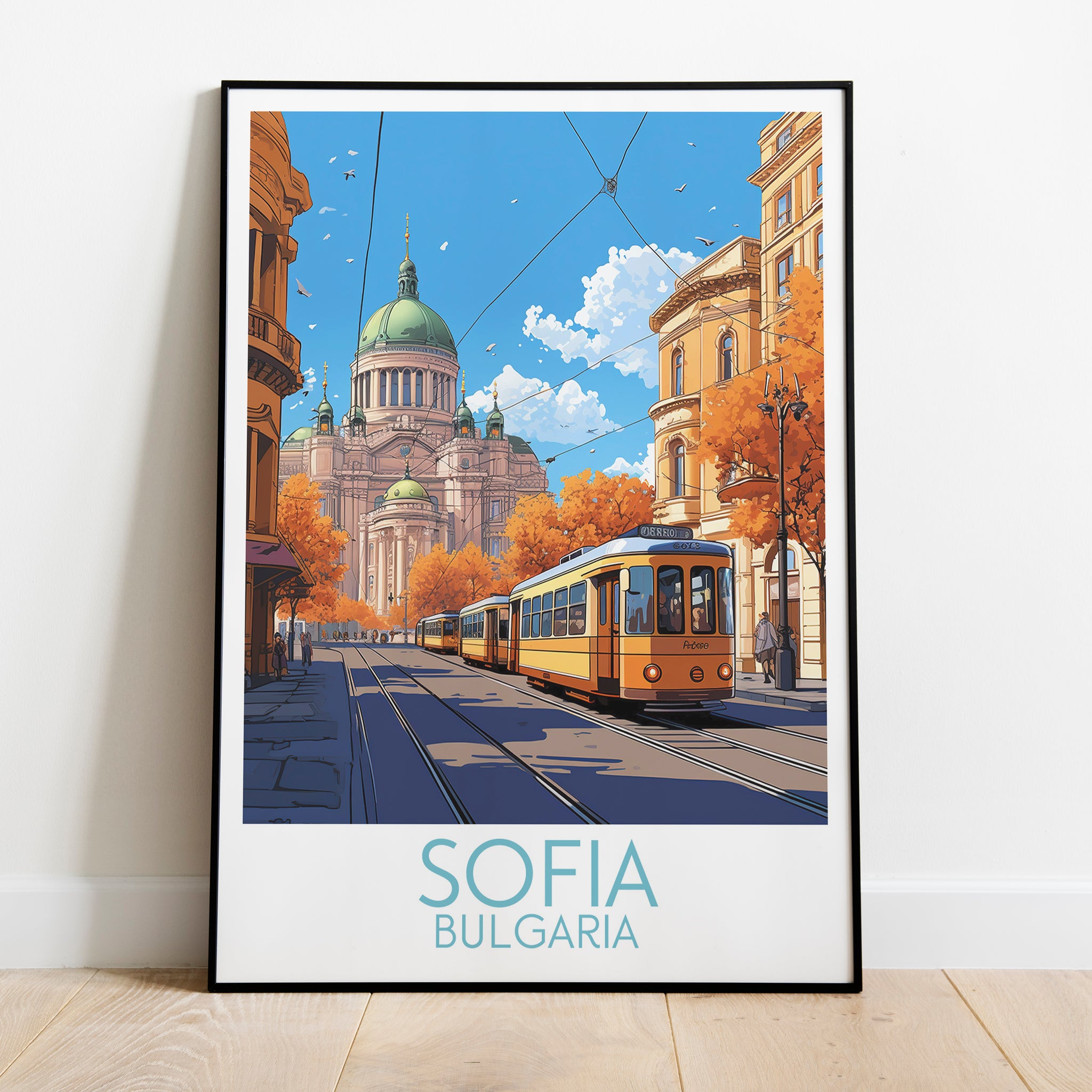 Sofia travel poster on the ground Bulgaria