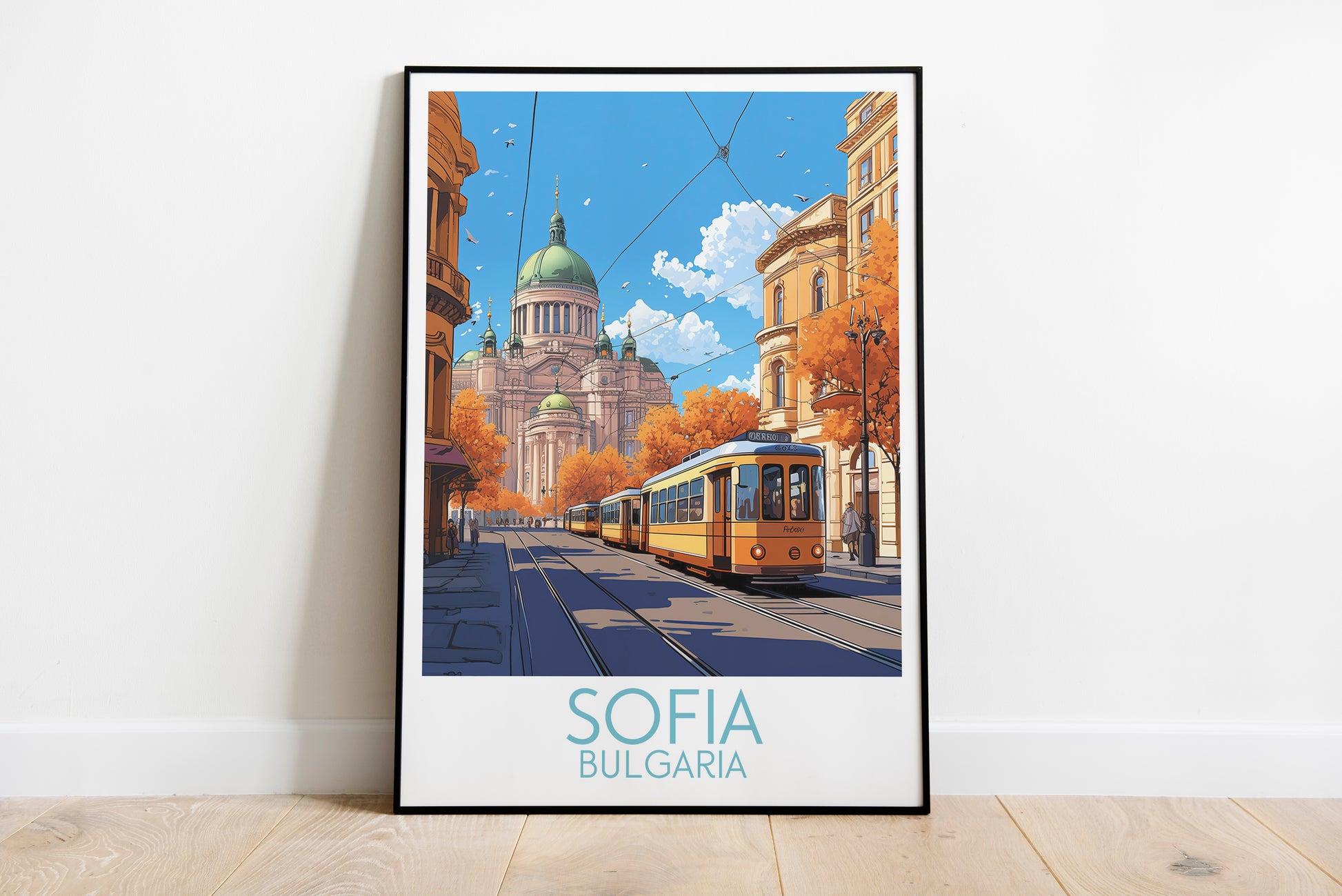 Sofia travel poster on the ground Bulgaria