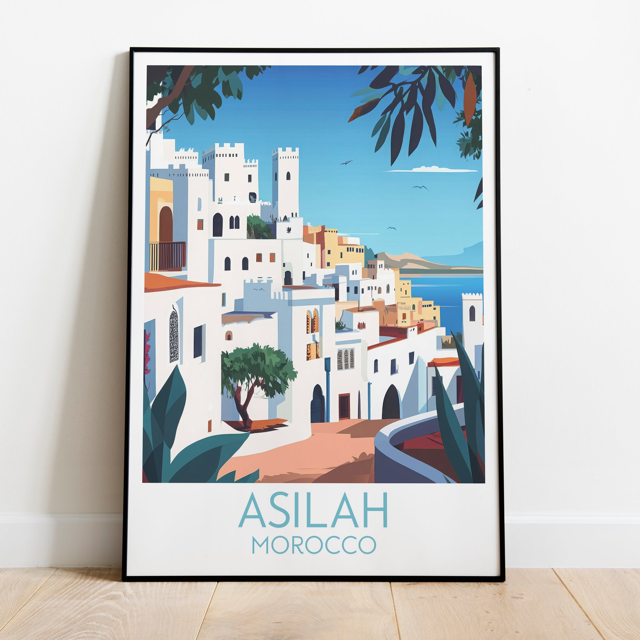 Asilah travel poster on the ground Morocco