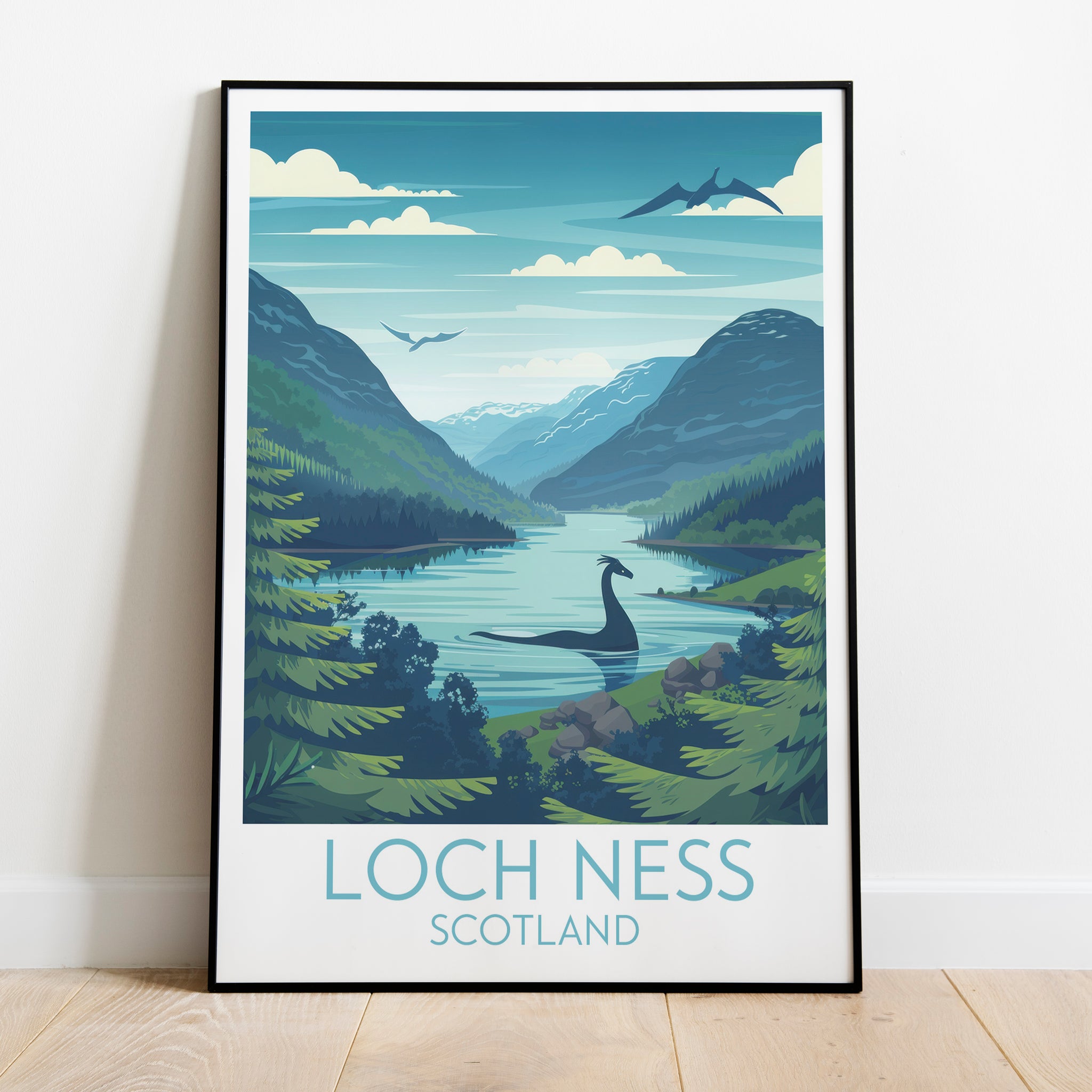 Loch Ness travel poster on the ground Scotland