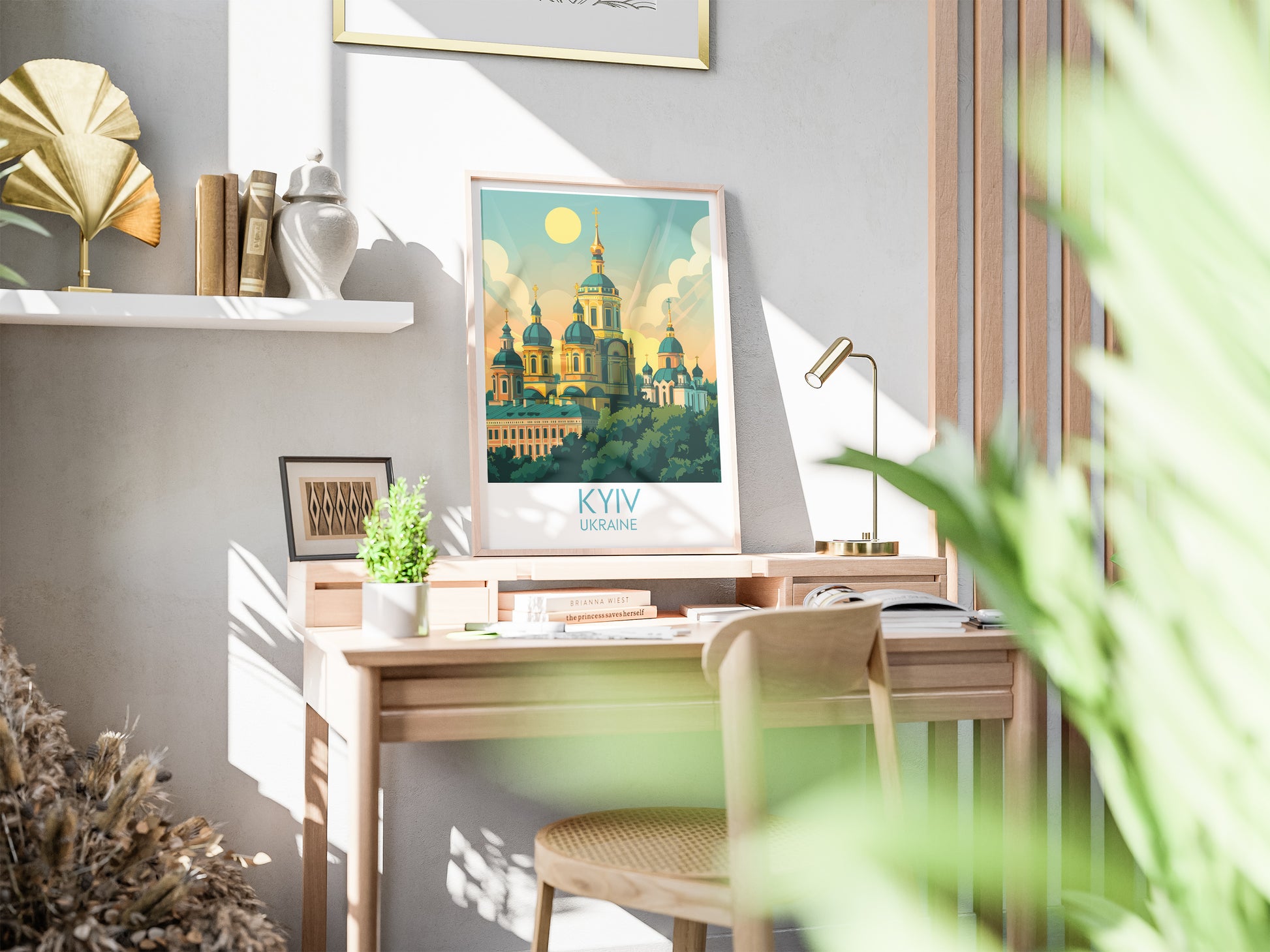 Kyiv travel poster on desk Ukraine