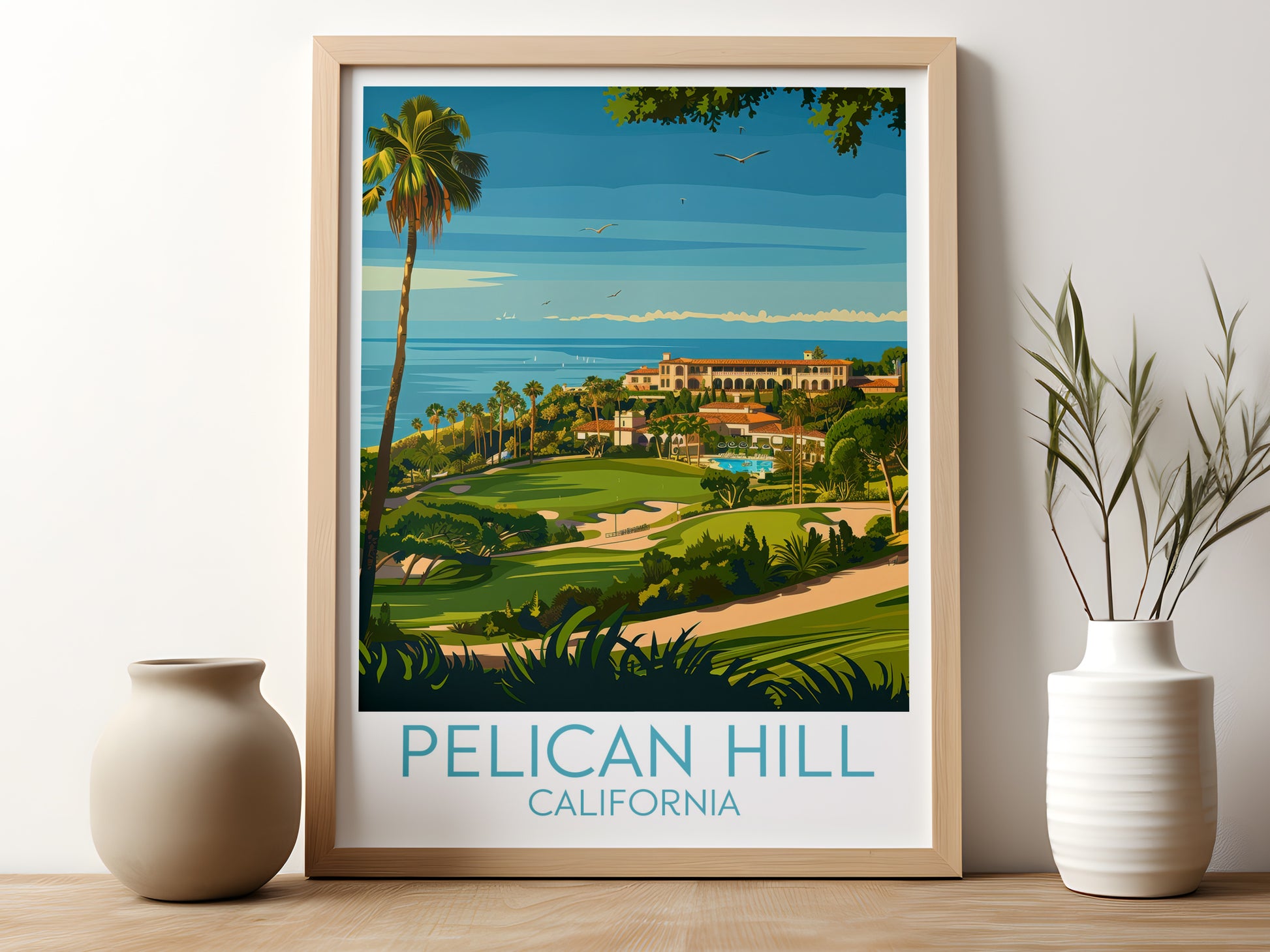 Pelican Hill travel poster for kitchen California