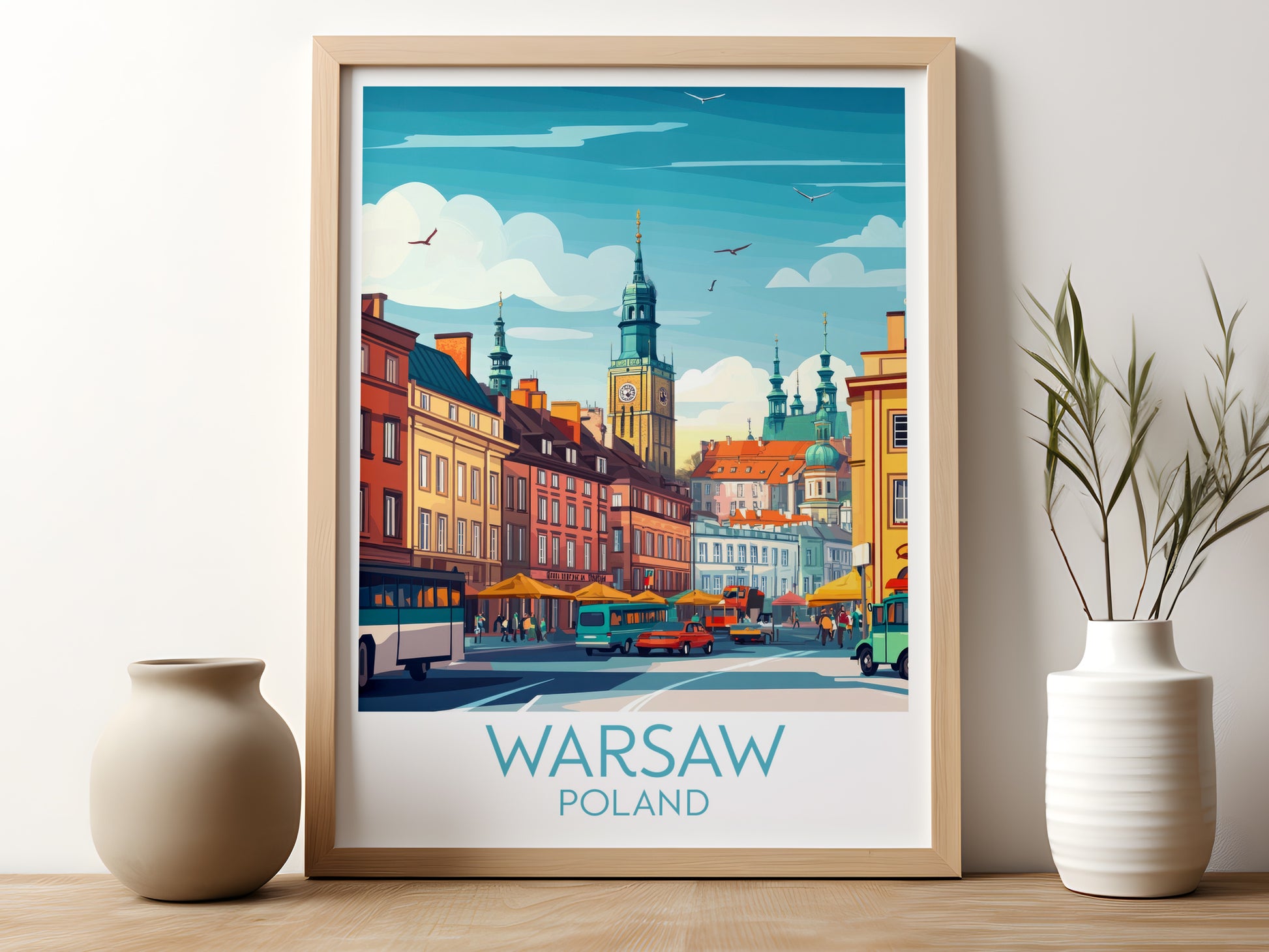 Warsaw travel poster for kitchen Poland