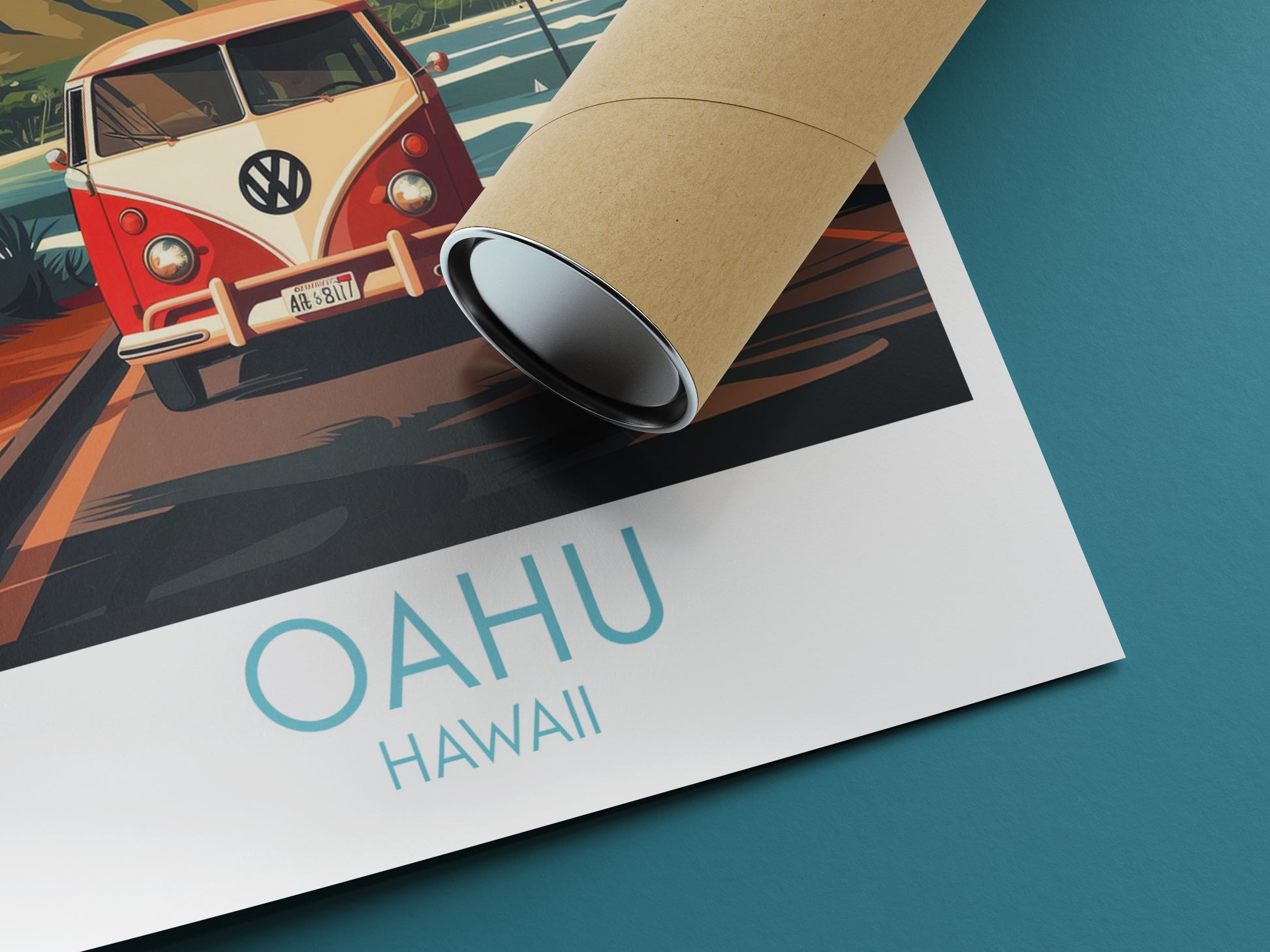 Oahu travel poster rolled Hawaii