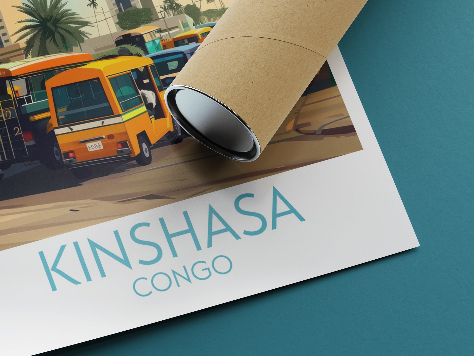 Kinshasa travel poster rolled Congo