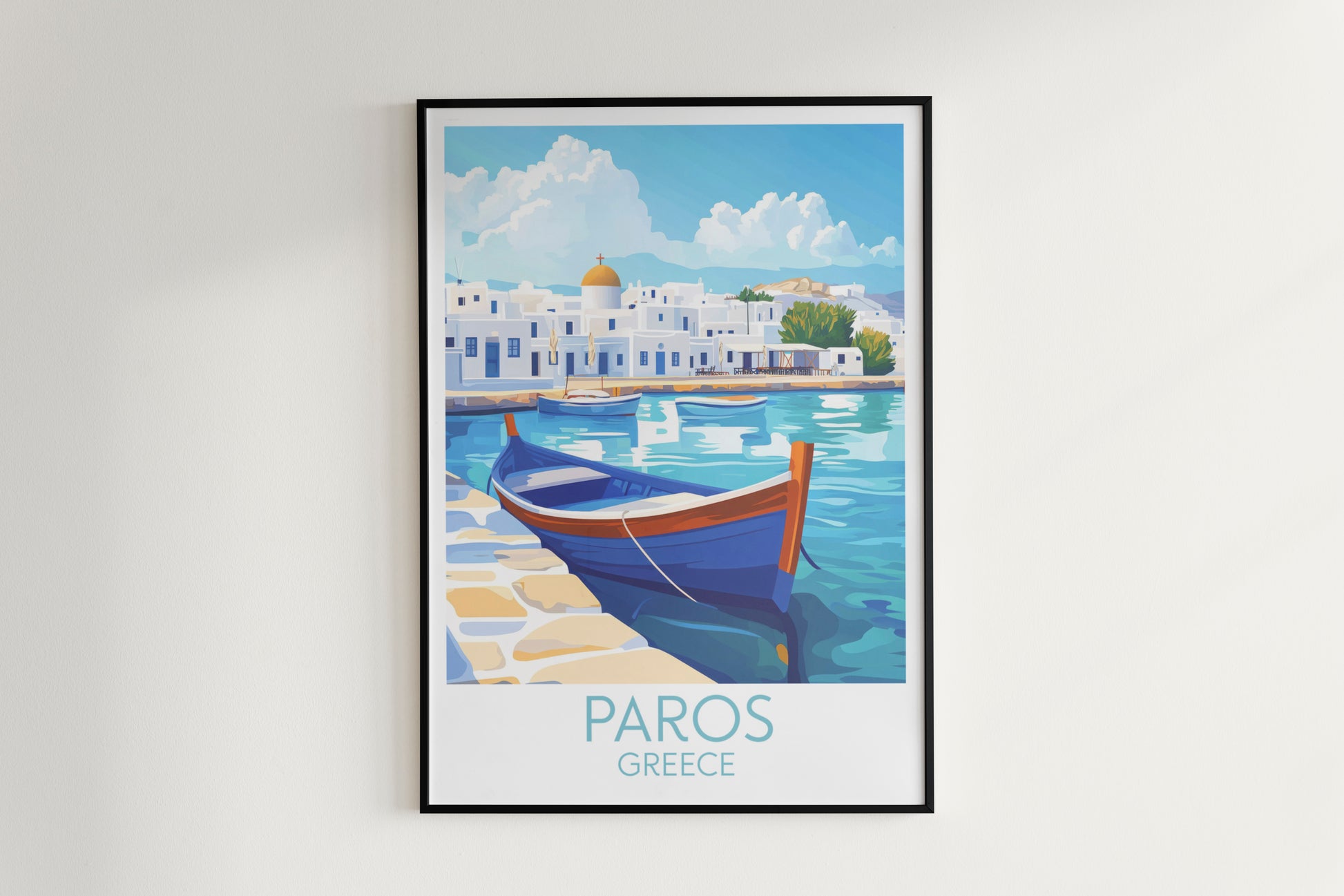 Paros travel poster on the wall Greece