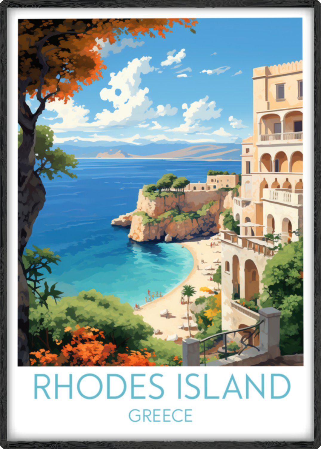 rhodes island travel poster main greece