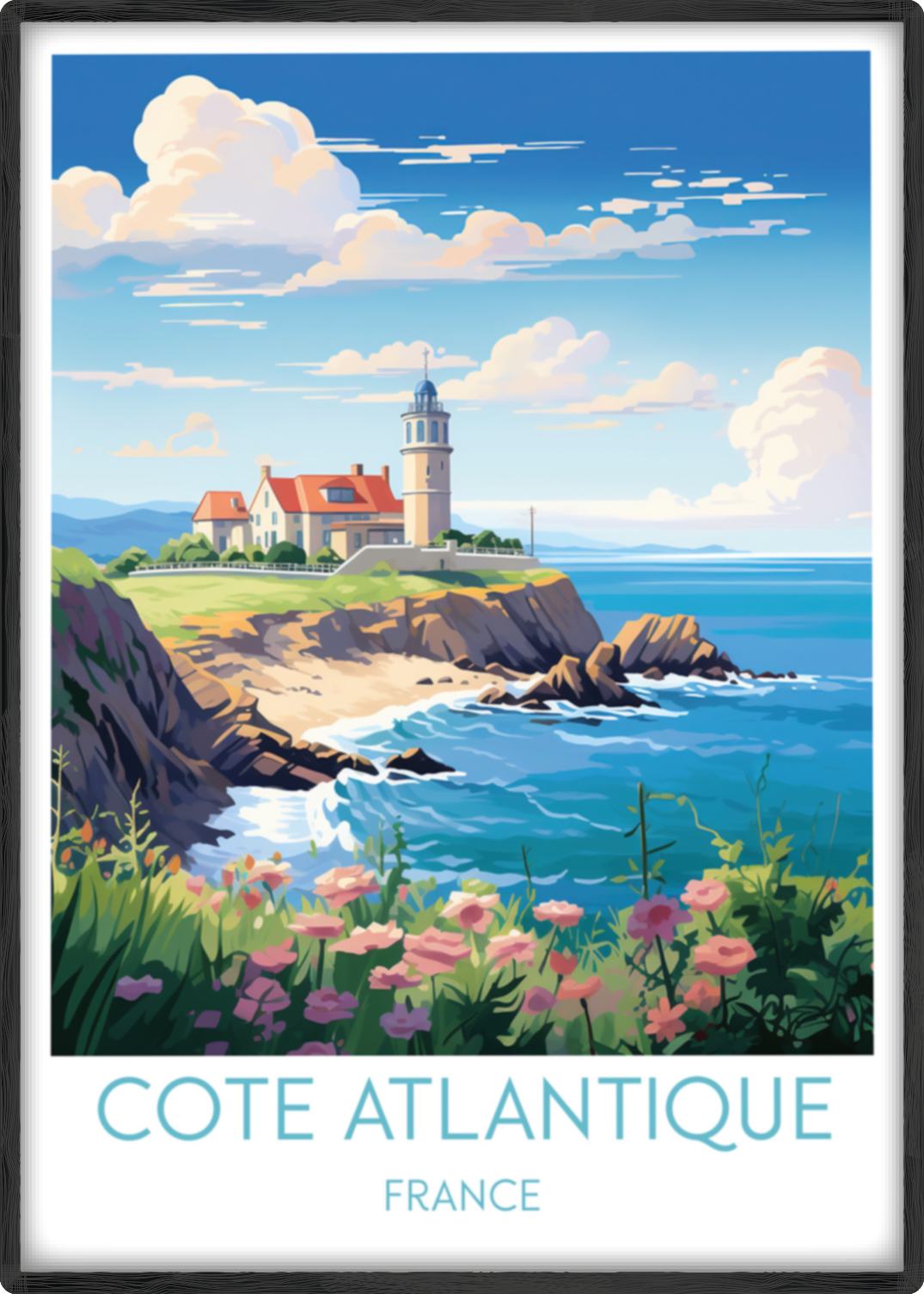 cote atlantique travel poster main france