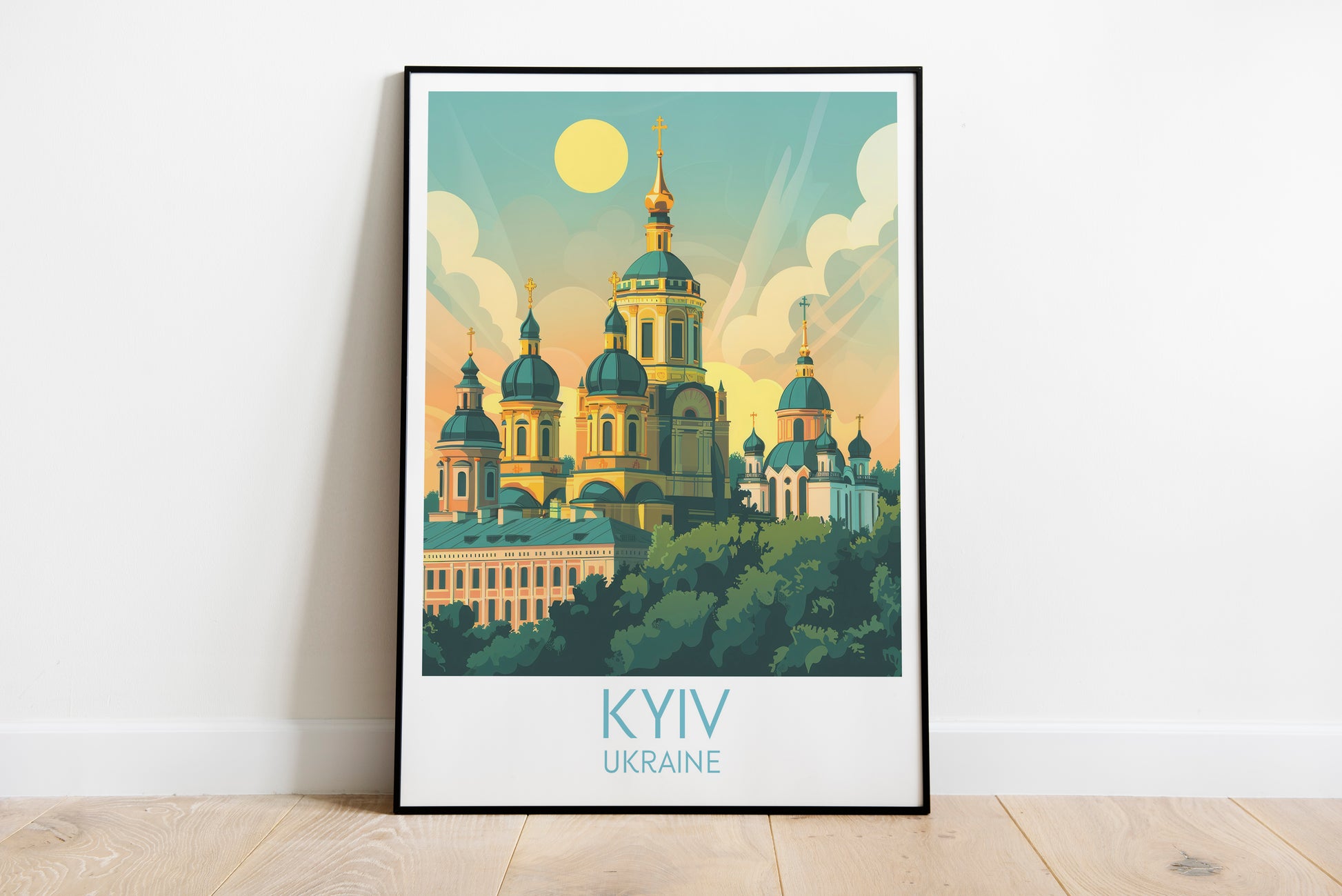 Kyiv travel poster on the ground Ukraine