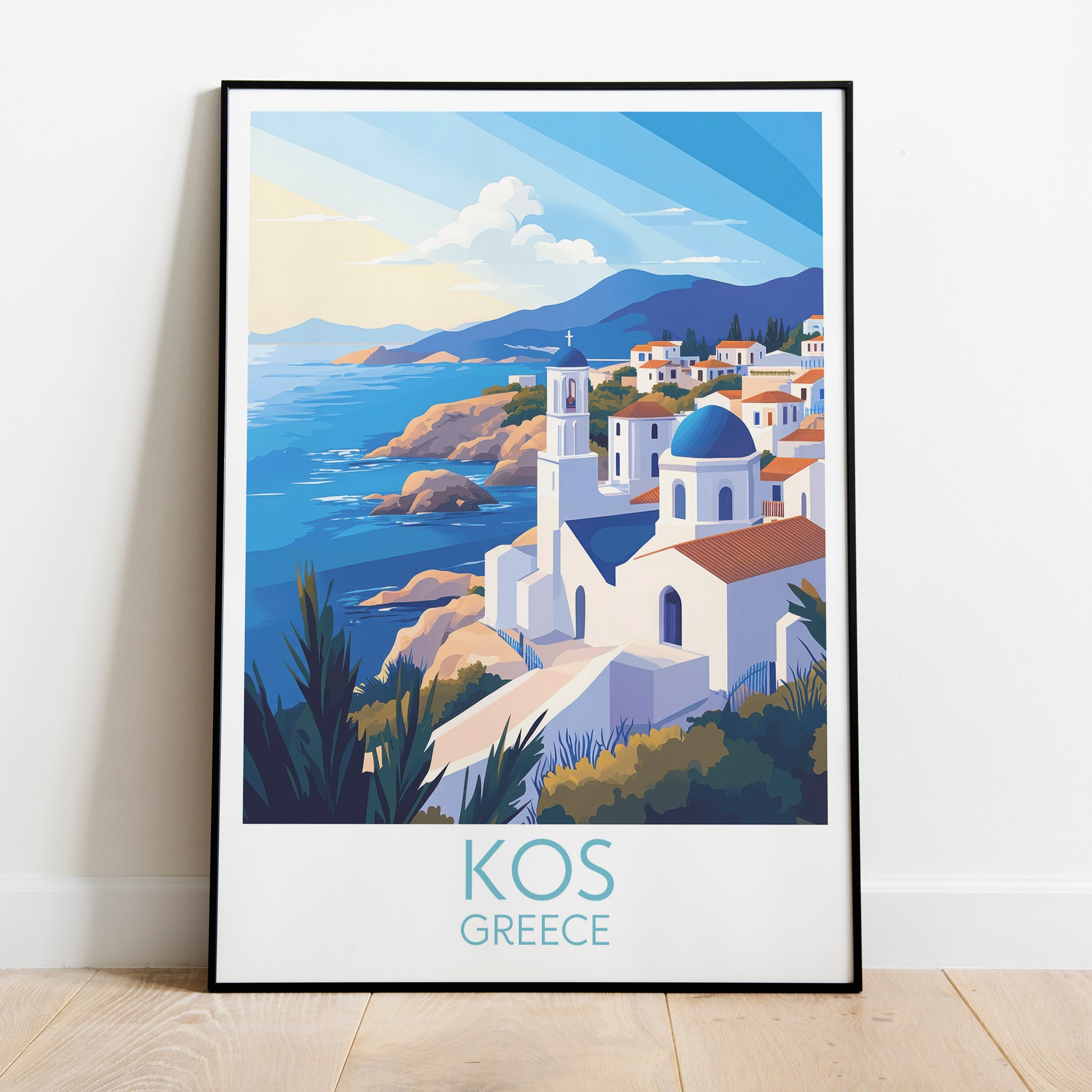 Kos travel poster on the ground Greece