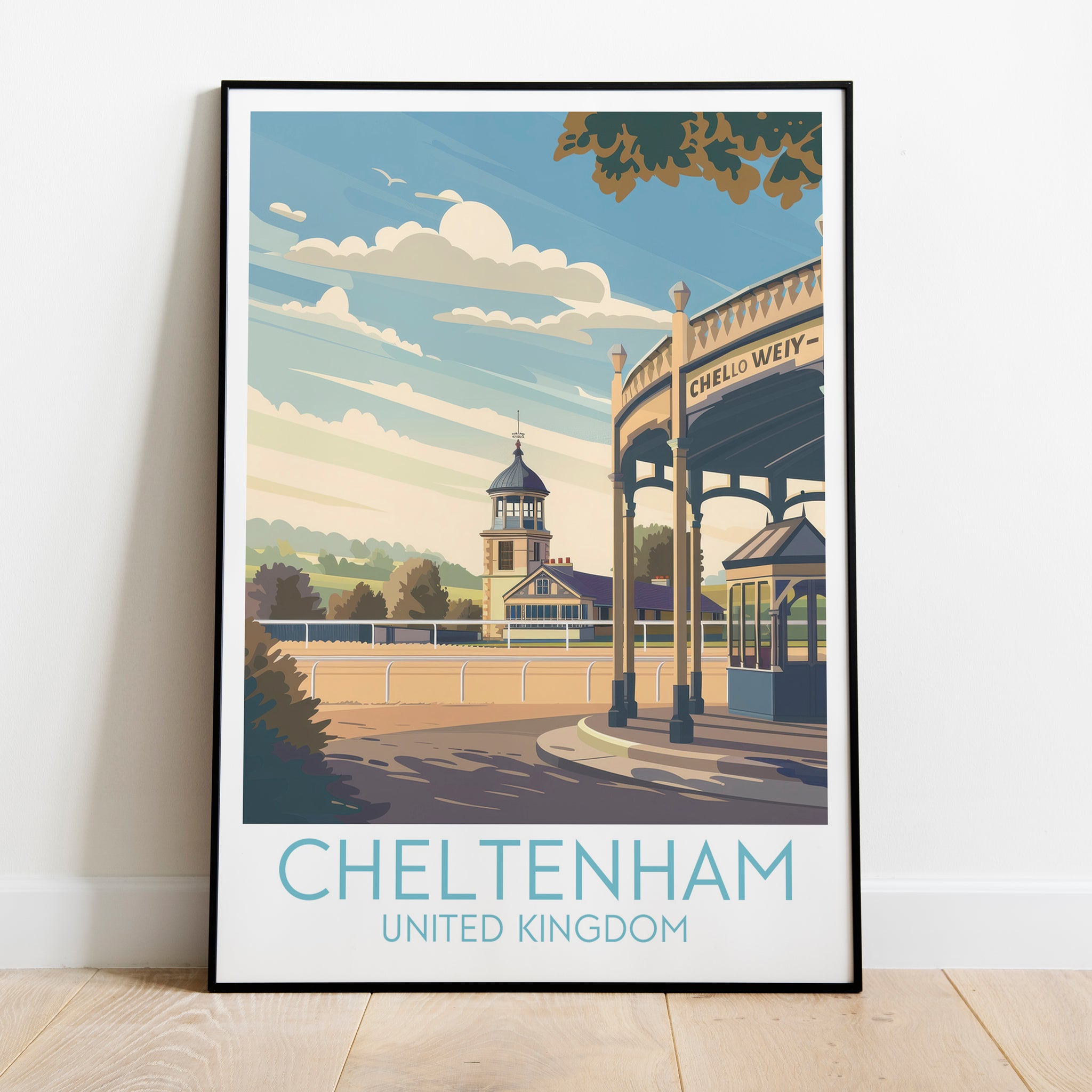 Cheltenham travel poster on the ground United Kingdom