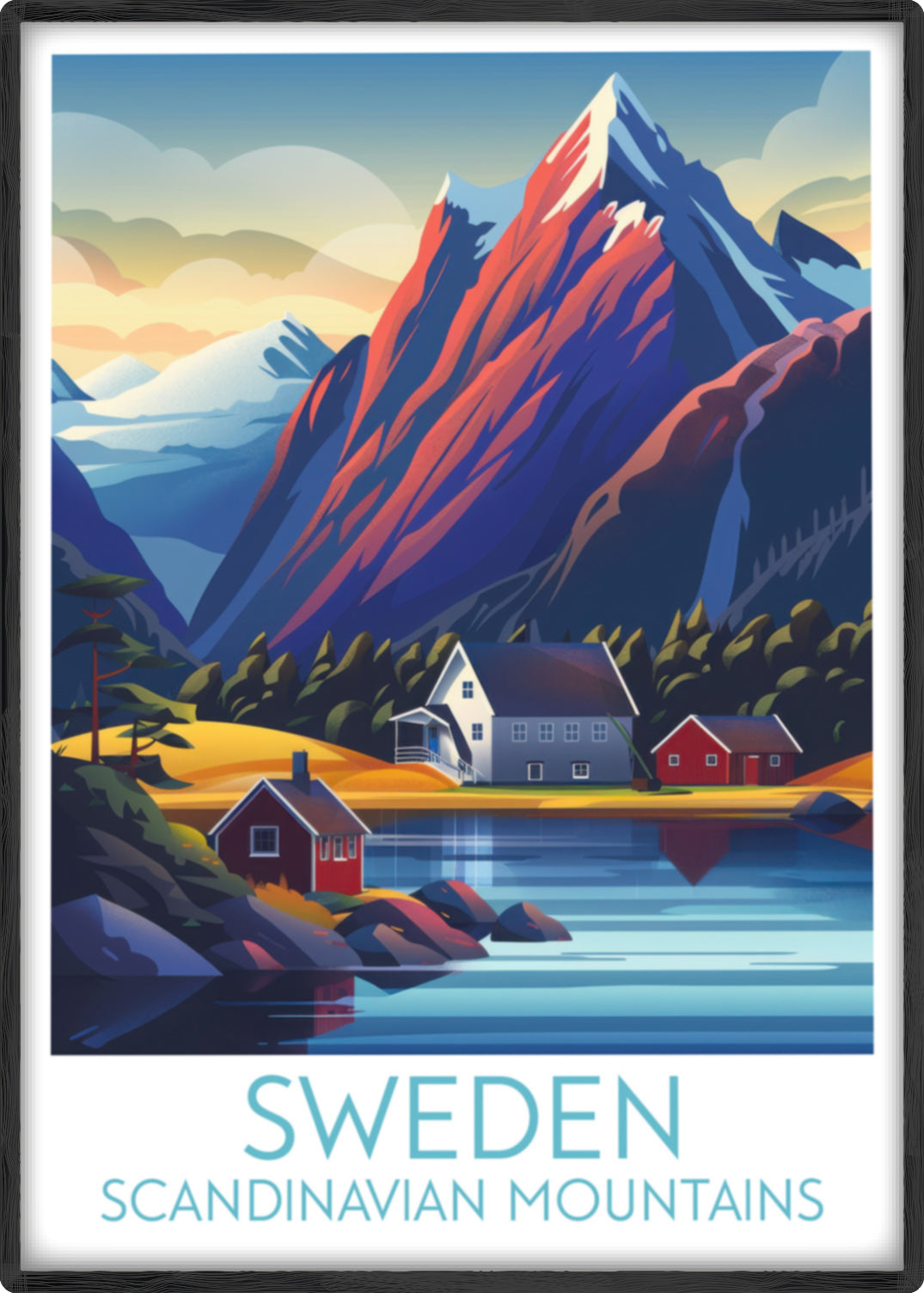 Sweden travel poster main Scandinavian mountains