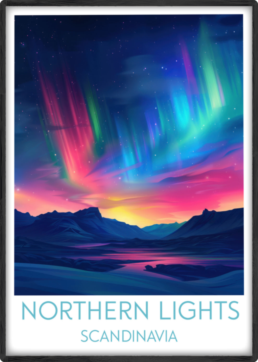 Northern Lights travel poster main Scandinavia